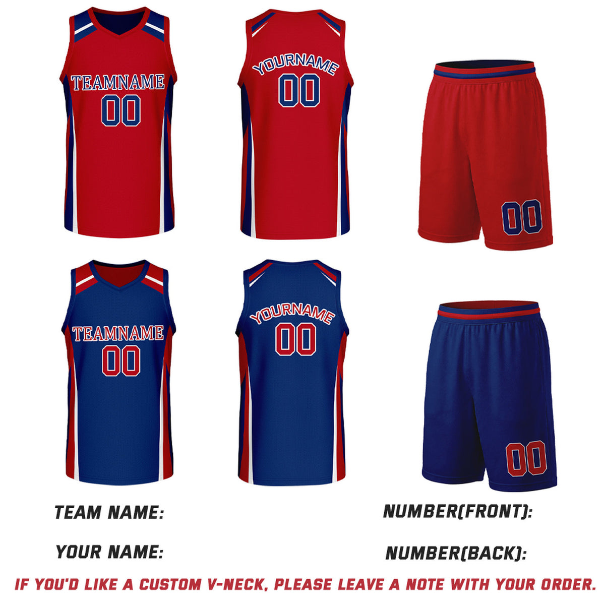 Custom Red & Navy Reversible Basketball Jerseys | Personalized Team Uniforms Set for Men Women