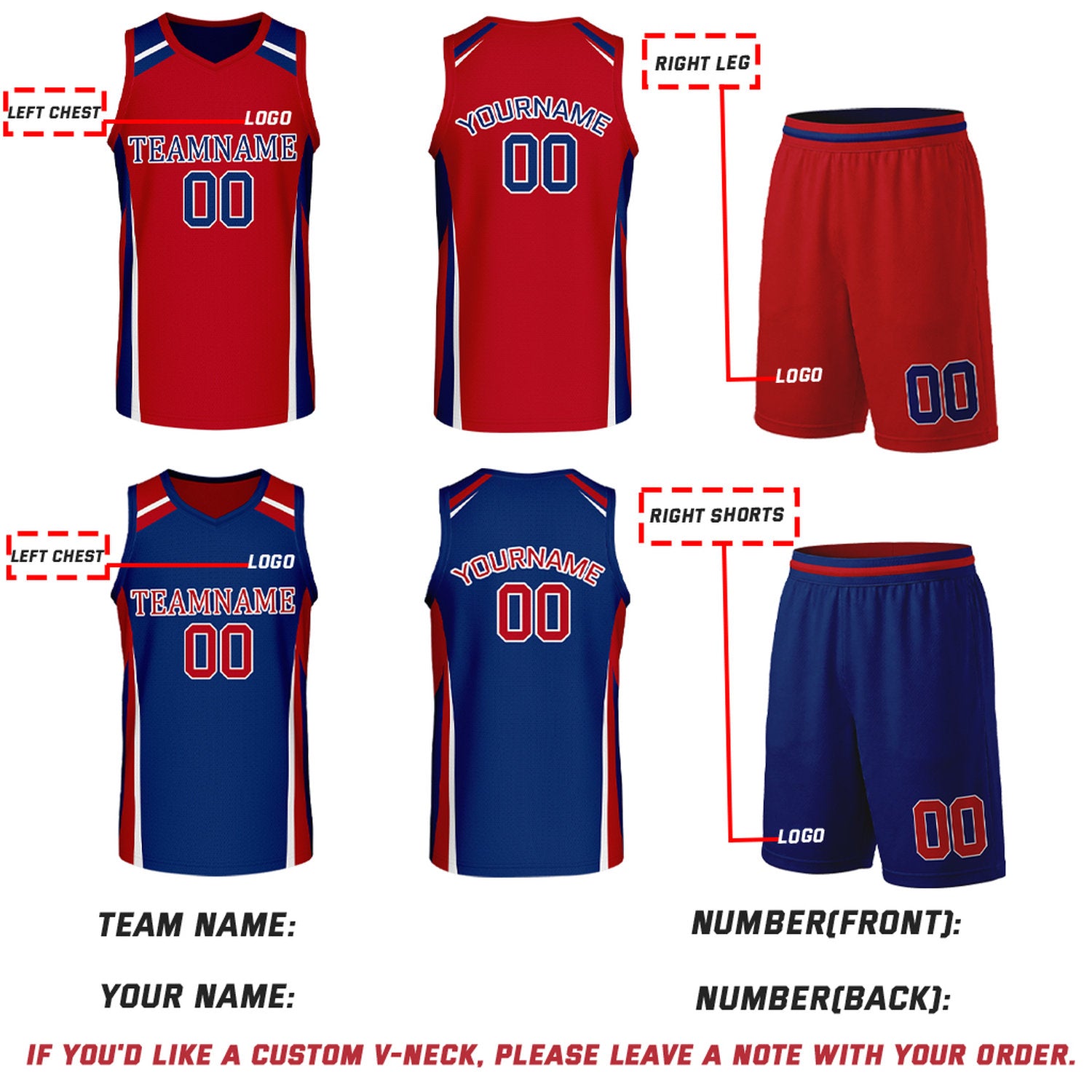 Custom Red & Navy Reversible Basketball Jerseys | Personalized Team Uniforms Set for Men Women