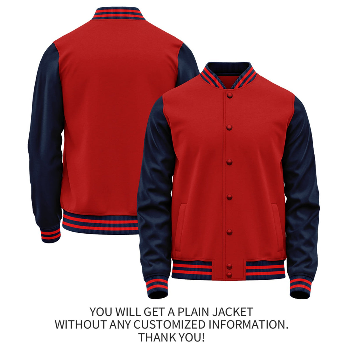 Custom Red Navy Jacket Personalized Team Name Number Letterman Bomber for Adult & Youth