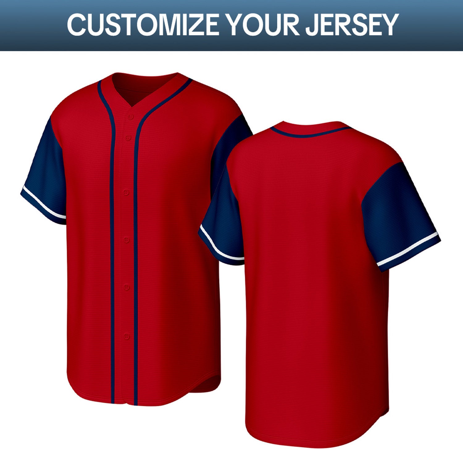 Custom Red Navy & White Personalized Baseball Jersey | Team Sports Uniform | Vosoli