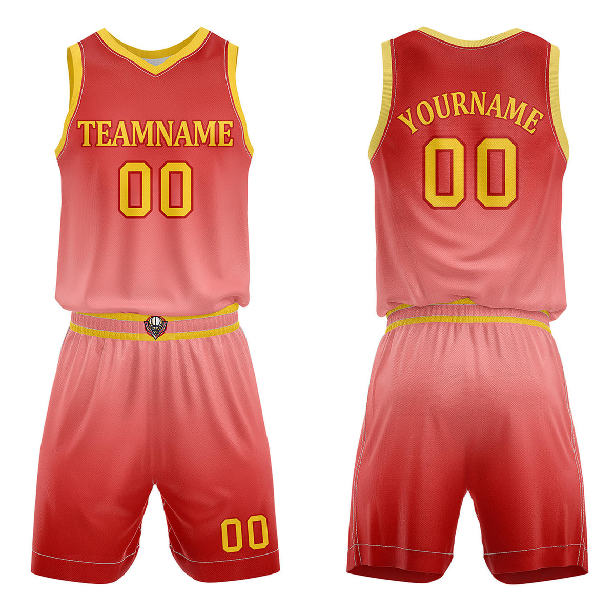 Custom Red &amp; Pink Gradient Basketball Jersey + Shorts Set - Personalized Team Name, Number | Vosoli