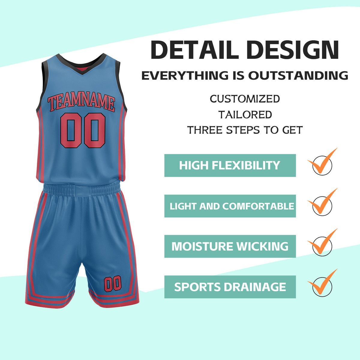Custom Red & Slate Blue Reversible Basketball Jersey Shorts Set | Personalized Full Vintage Team Uniform