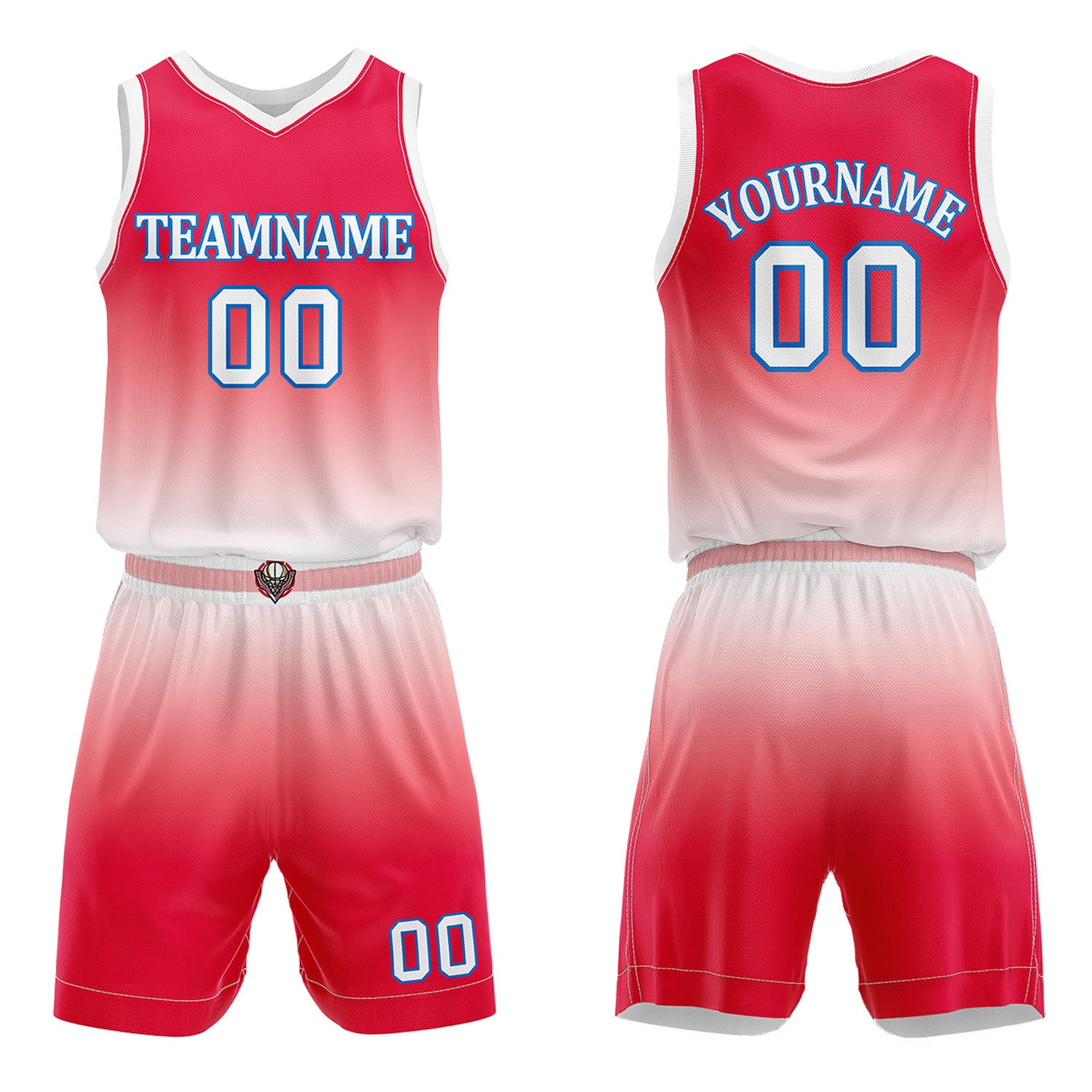 Custom Red & White Gradient Basketball Jersey + Shorts Set - Personalized Team Name, Number & LOGO | Vosoli