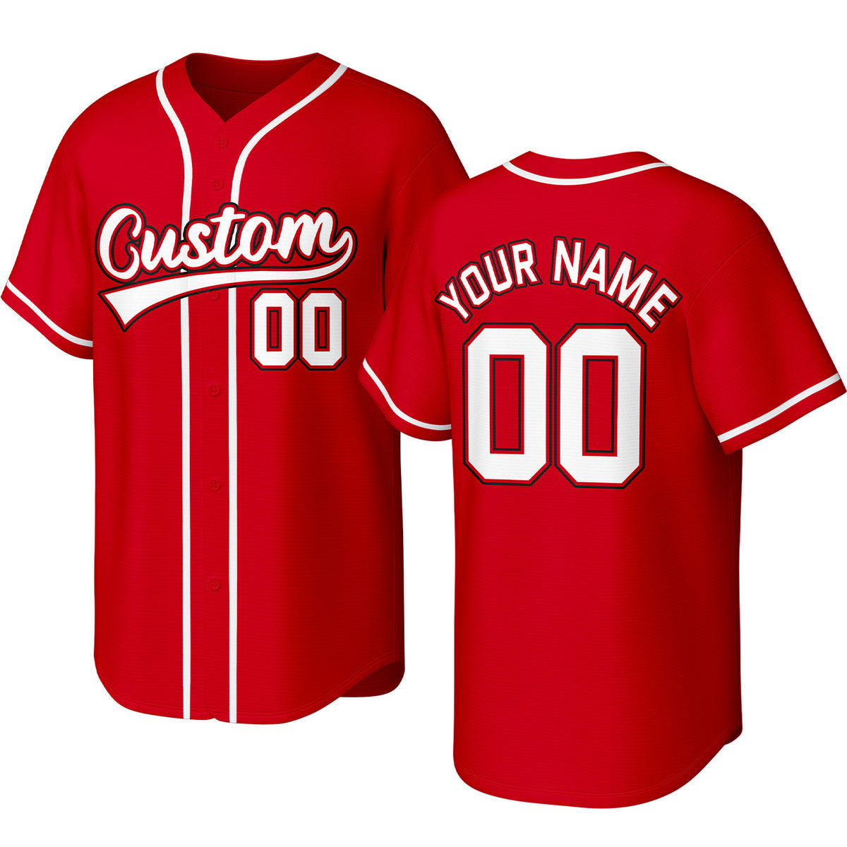 Custom red &amp; white baseball jersey with stitched logo, personalized name &amp; number, button-front short-sleeve sports uniform for team men women youth game practice - Vosoli