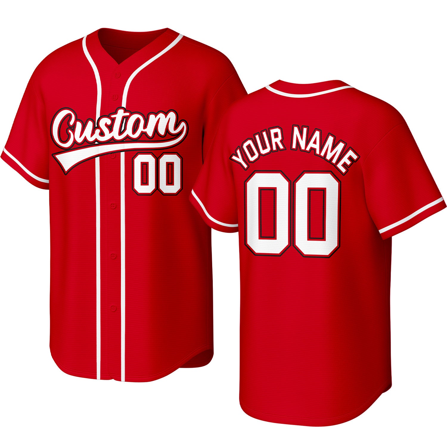 Custom red & white baseball jersey with stitched logo, personalized name & number, button-front short-sleeve sports uniform for team men women youth game practice - Vosoli