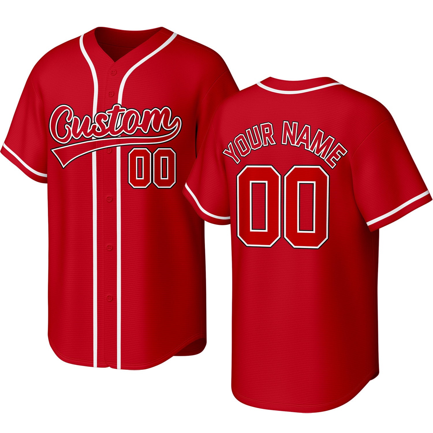 Custom red & white baseball jersey with stitched logo, personalized name & number, button-front short-sleeve sports uniform for team men women youth game practice - Vosoli