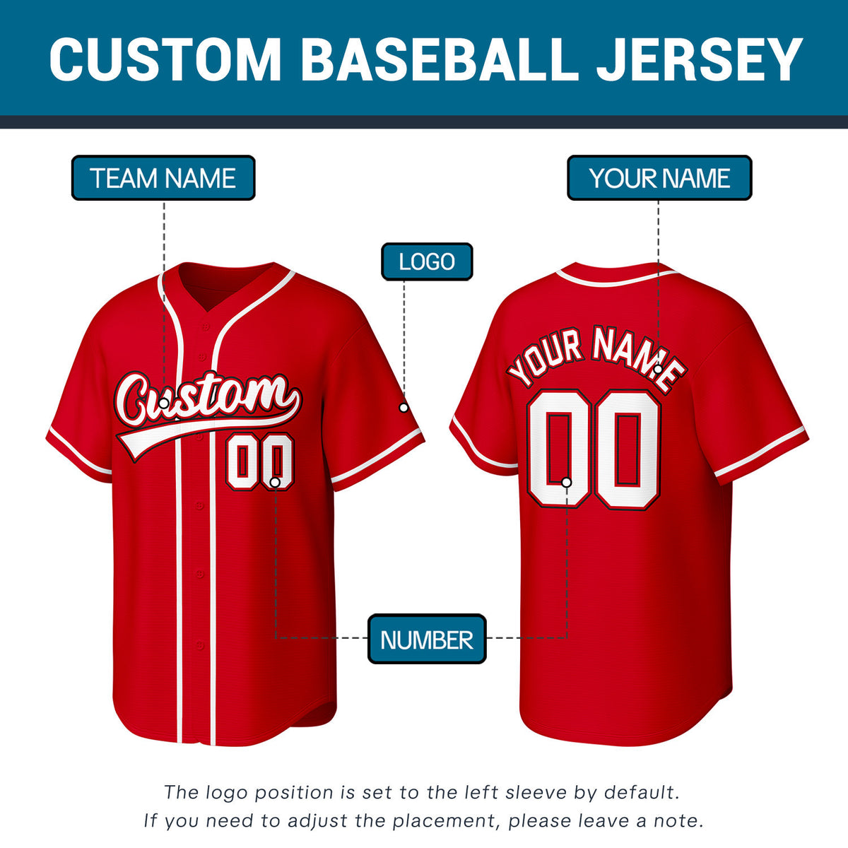 Custom Stitched Baseball Jersey Red White | Personalized Name & Number | Team Uniform