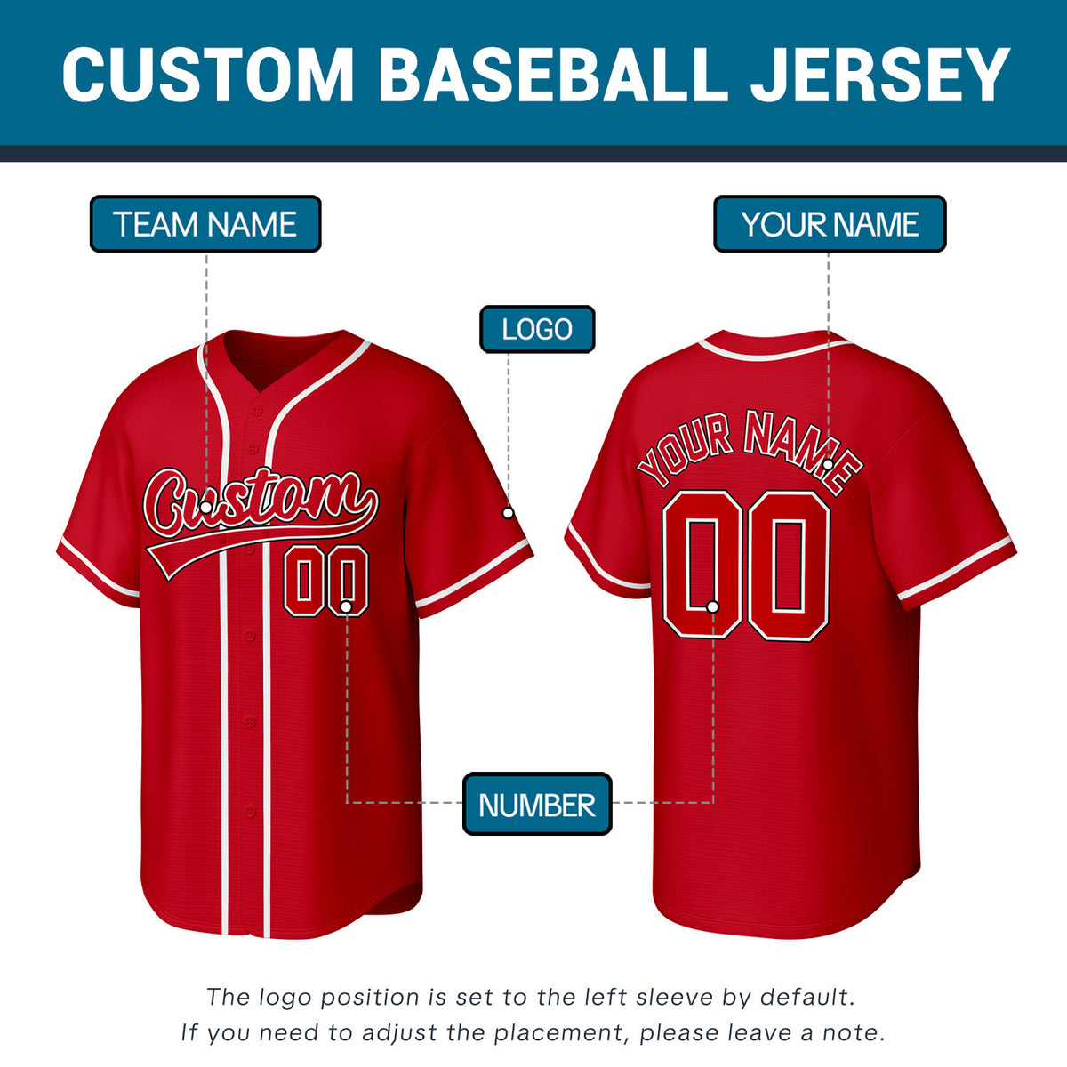 Custom Stitched Baseball Jersey Red White | Personalized Name & Number | Team Uniform