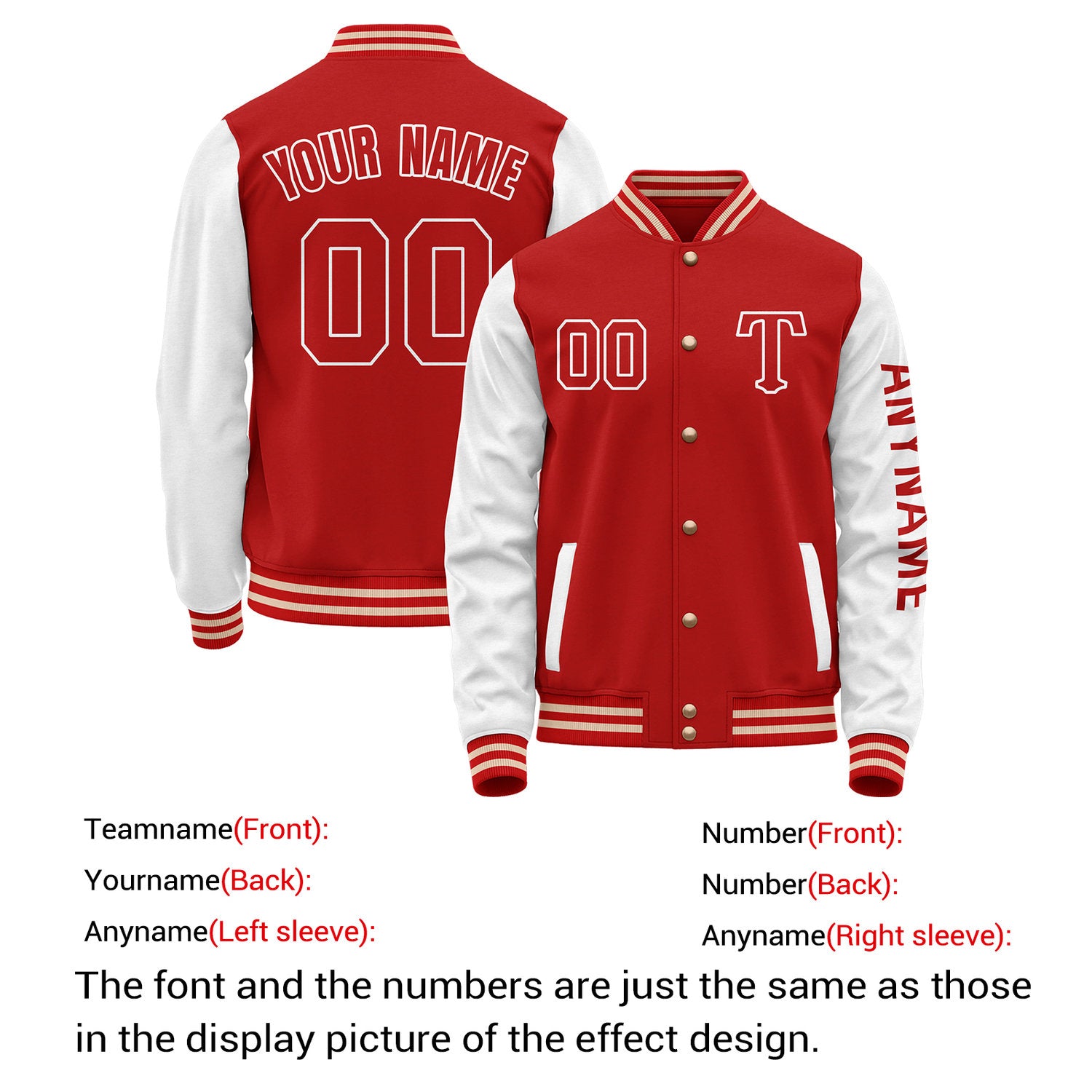 Custom Red & White Varsity Letterman Jacket | Personalized Baseball Bomber Coat for Adult & Youth