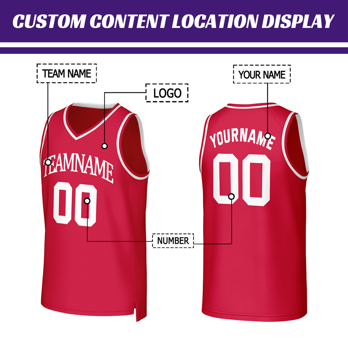 Custom Red & White Basketball Jersey | Personalized Name & Number Team Uniform