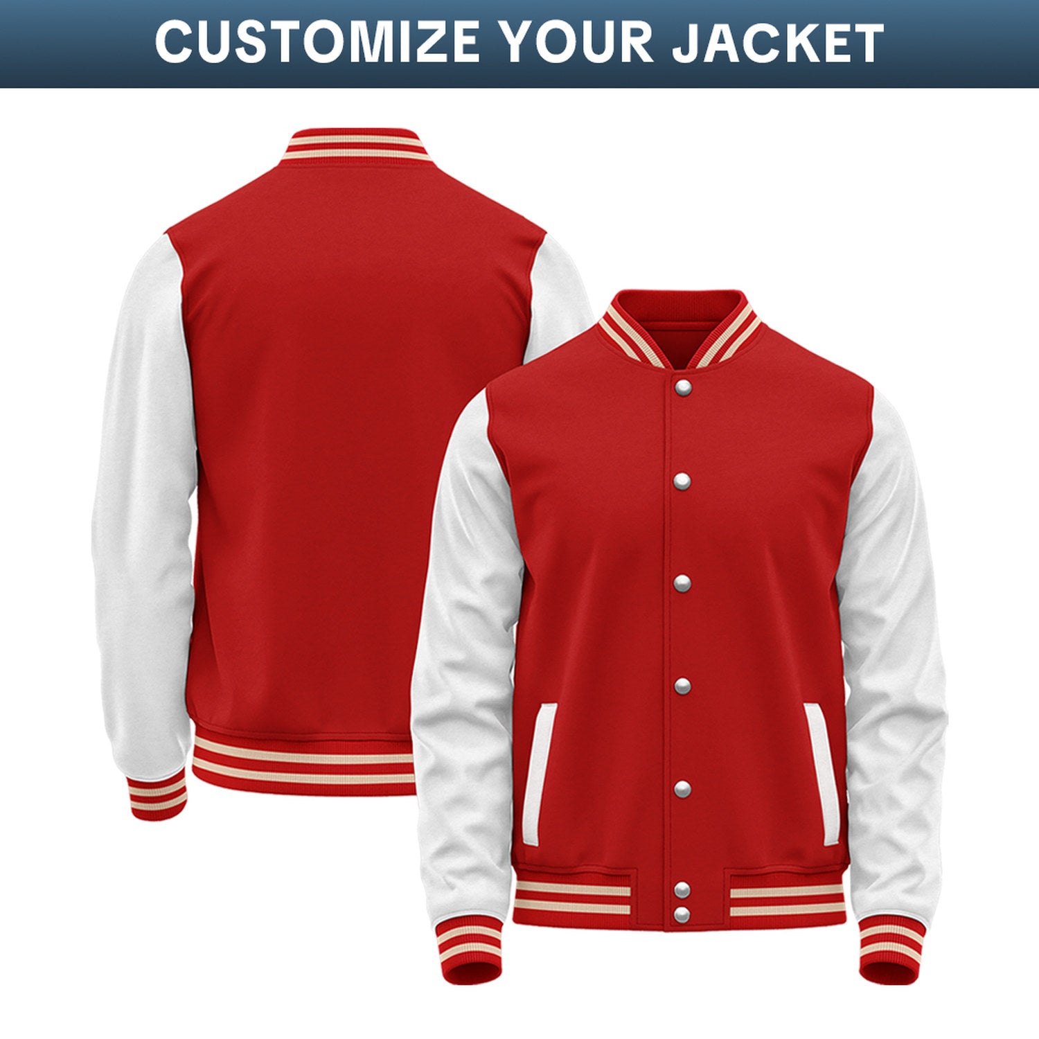 Custom Varsity Jacket with Stitched Name & Number | Red & White Personalized Team Letterman Bomber