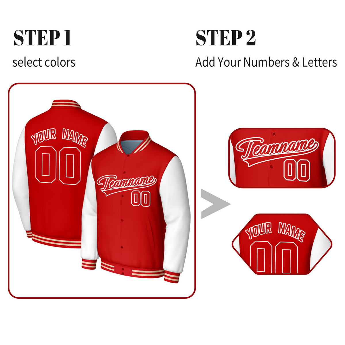 Custom Red & White Varsity Baseball Jacket | Personalized Jacket with Stitched Name & Number for Adult & Youth