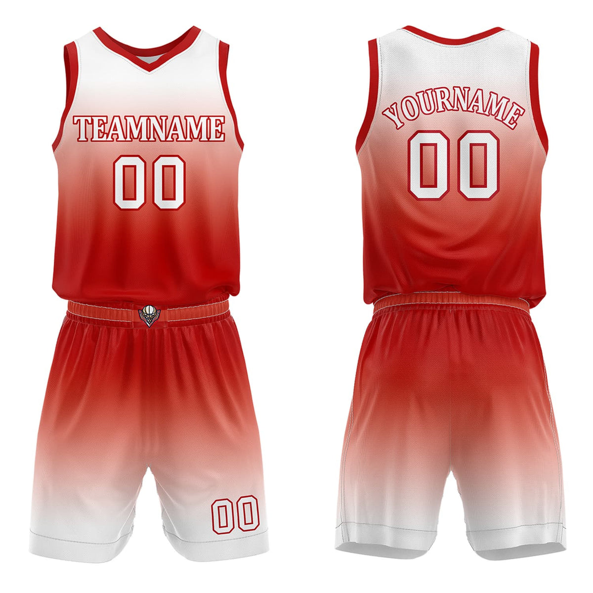 Custom Red &amp; White Gradient Basketball Jersey + Shorts Set - Personalized Team Name, Number | Vosoli