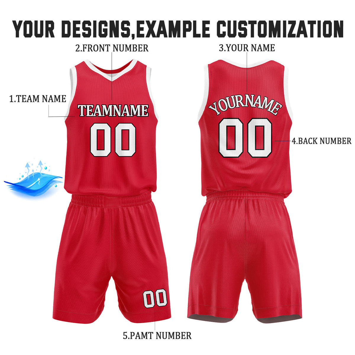 Custom Red & White Reversible Basketball Jersey Shorts Set | Personalized Full Team Uniform