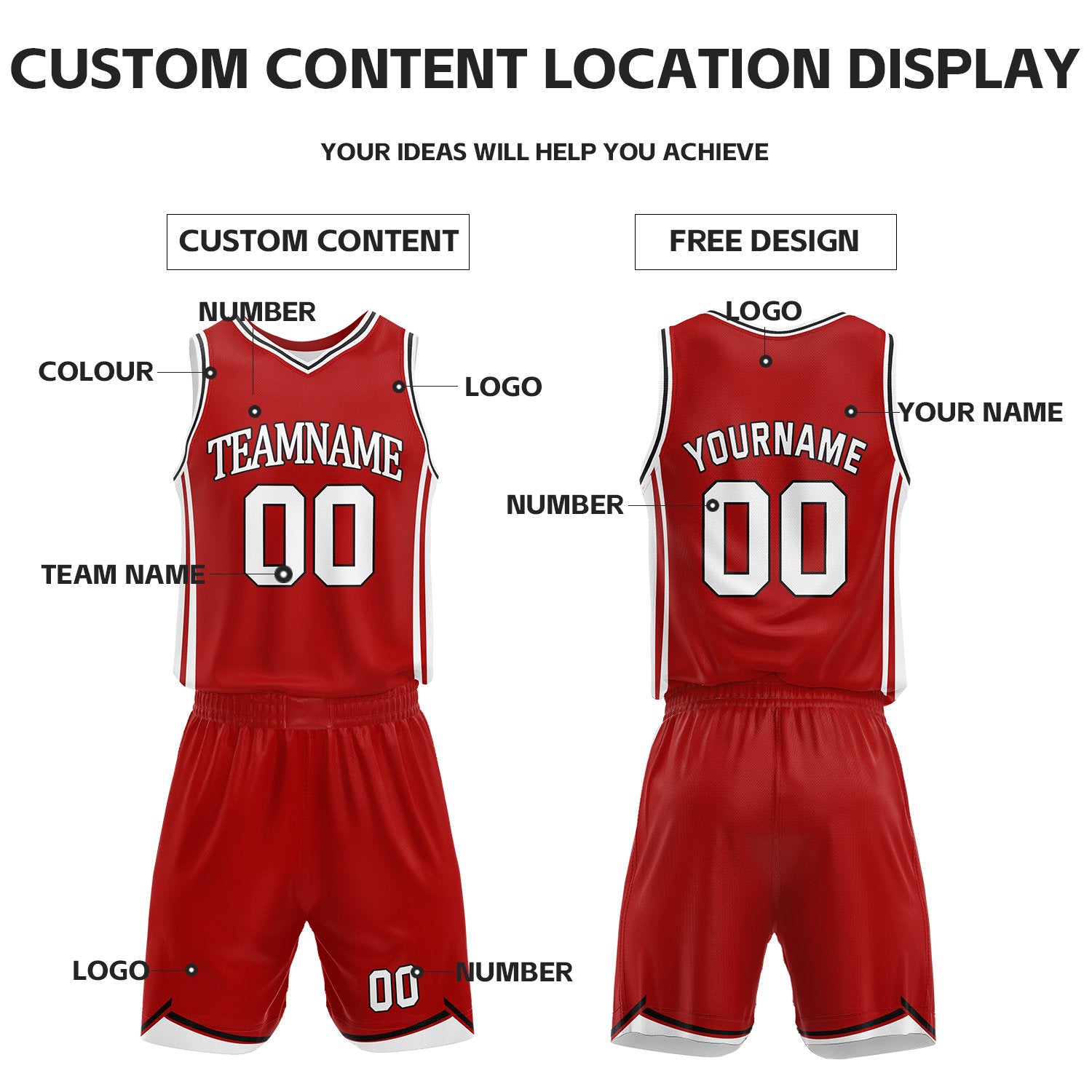 Custom Red & White Reversible Basketball Jersey Shorts Set | Personalized Full Vintage Team Uniform