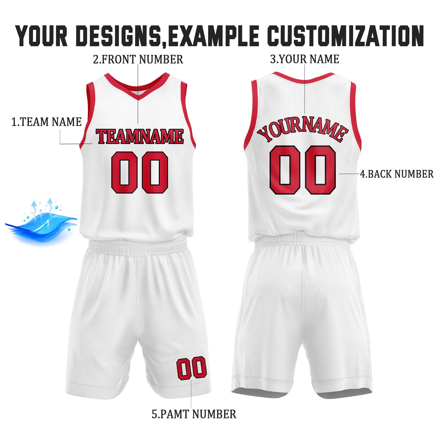 Custom Red & White Reversible Basketball Jersey Shorts Set | Personalized Full Team Uniform