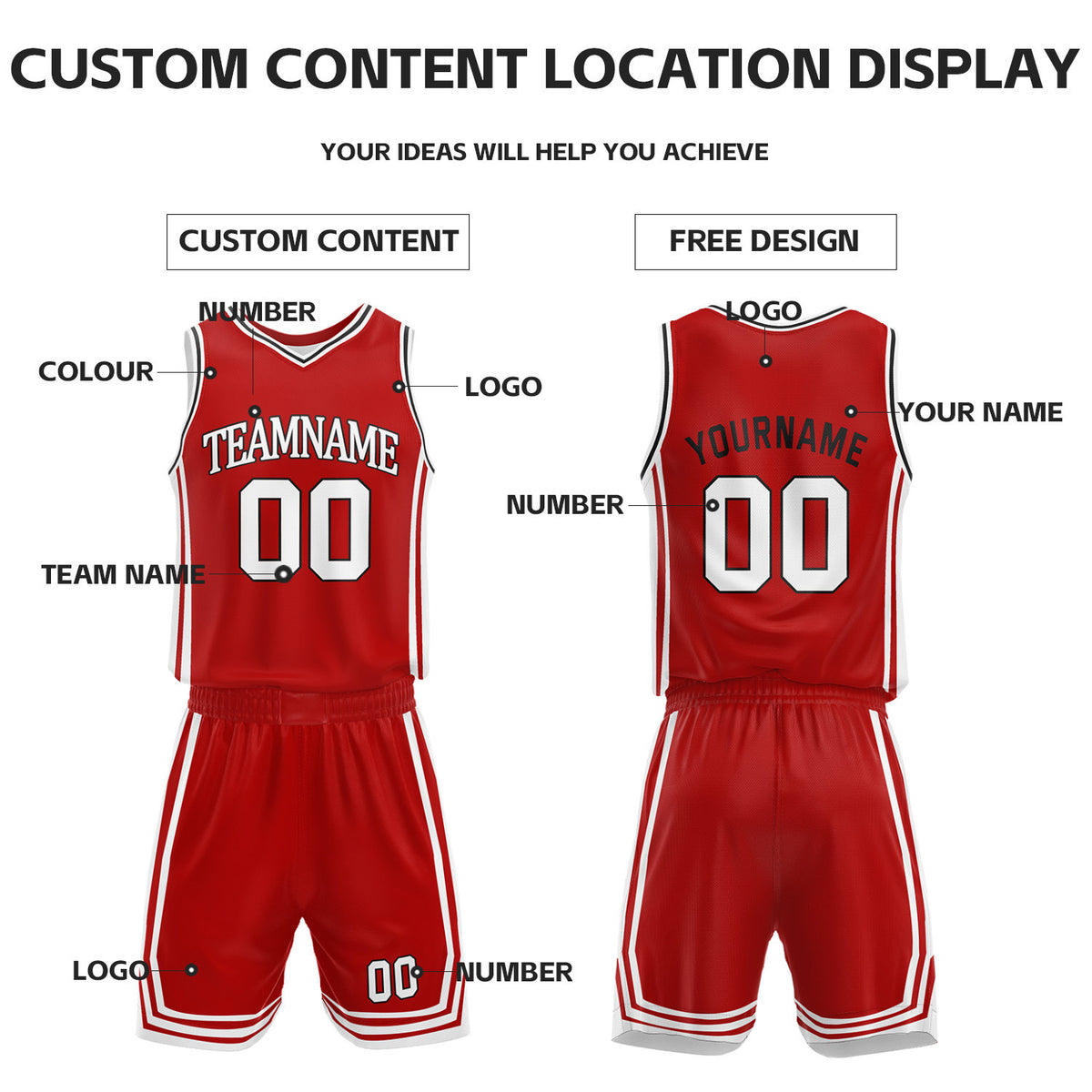 Custom Red & White Reversible Basketball Jersey Shorts Set | Personalized Full Vintage Team Uniform