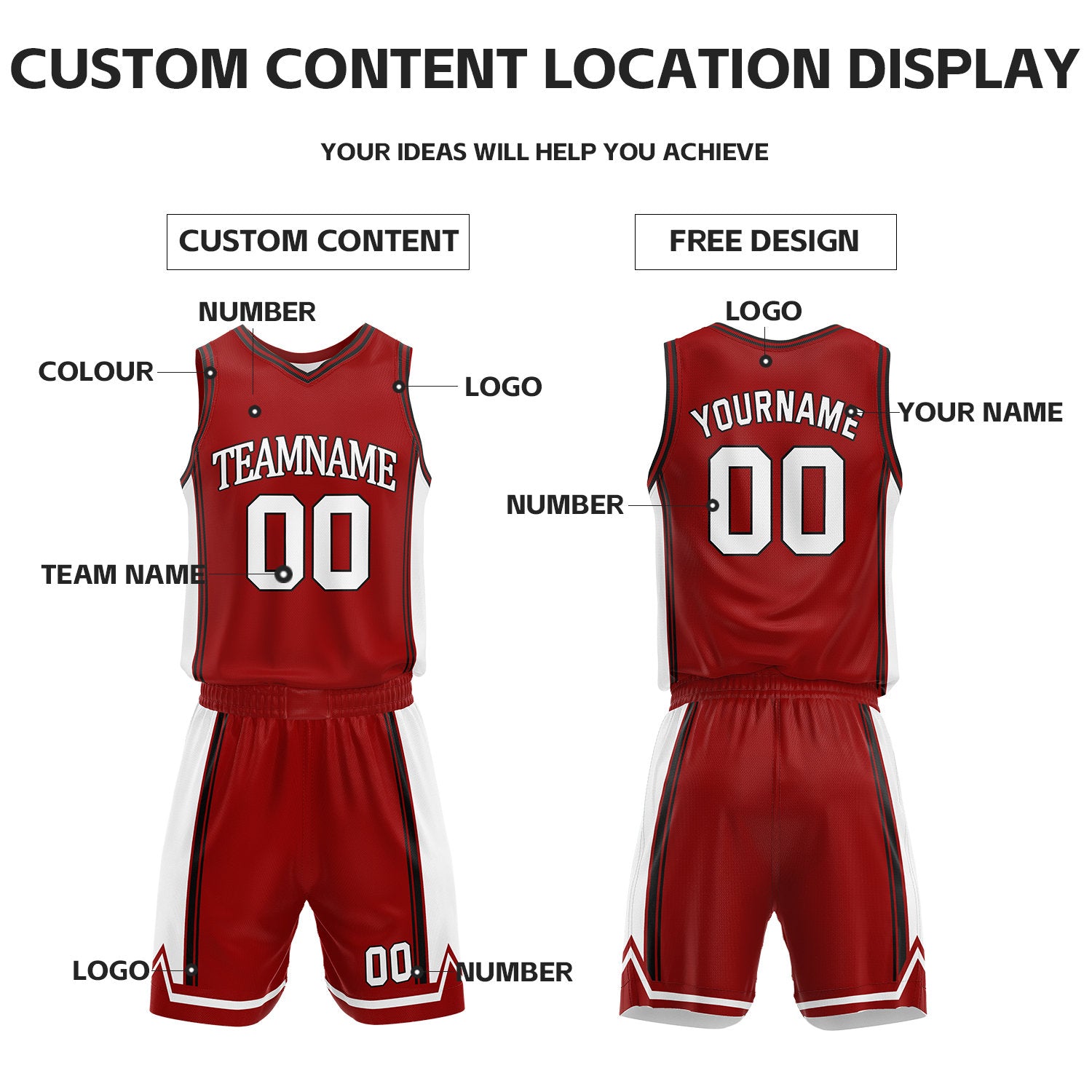 Custom Red & White Reversible Basketball Jersey Shorts Set | Personalized Full Vintage Team Uniform