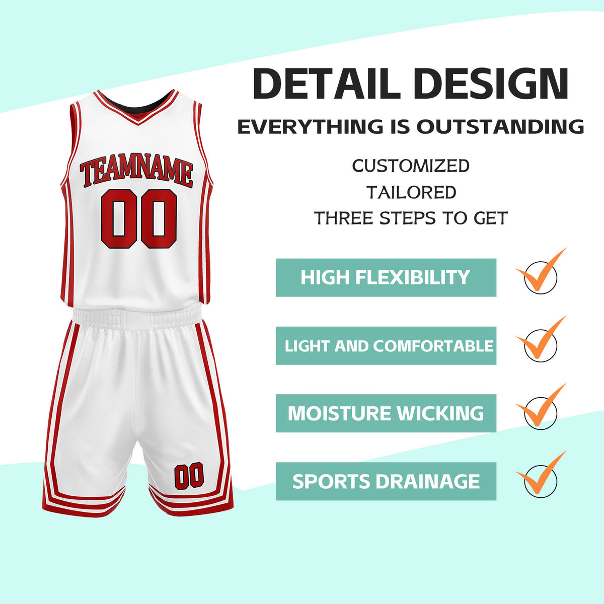 Custom Red & White Reversible Basketball Jersey Shorts Set | Personalized Full Vintage Team Uniform
