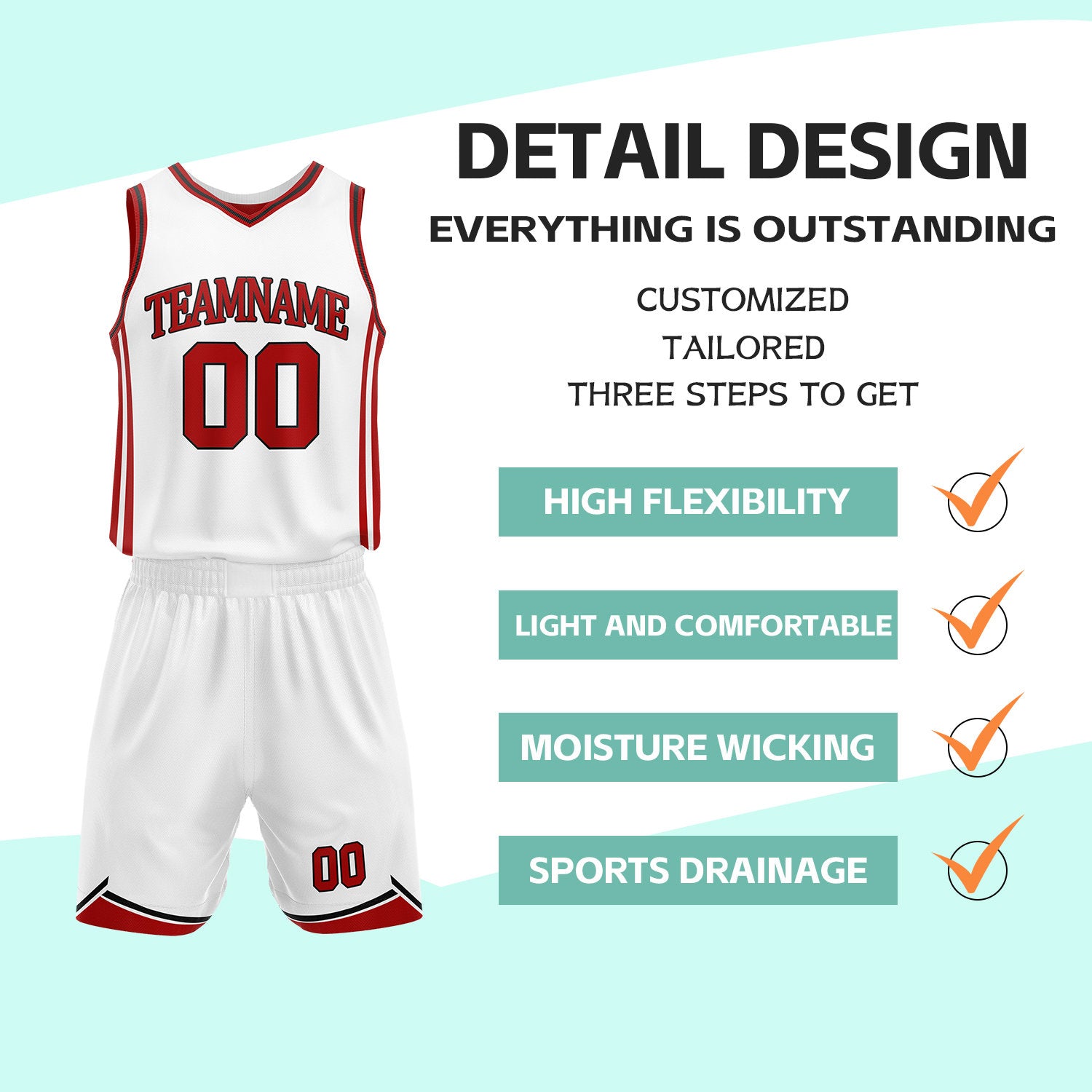 Custom Red & White Reversible Basketball Jersey Shorts Set | Personalized Full Vintage Team Uniform