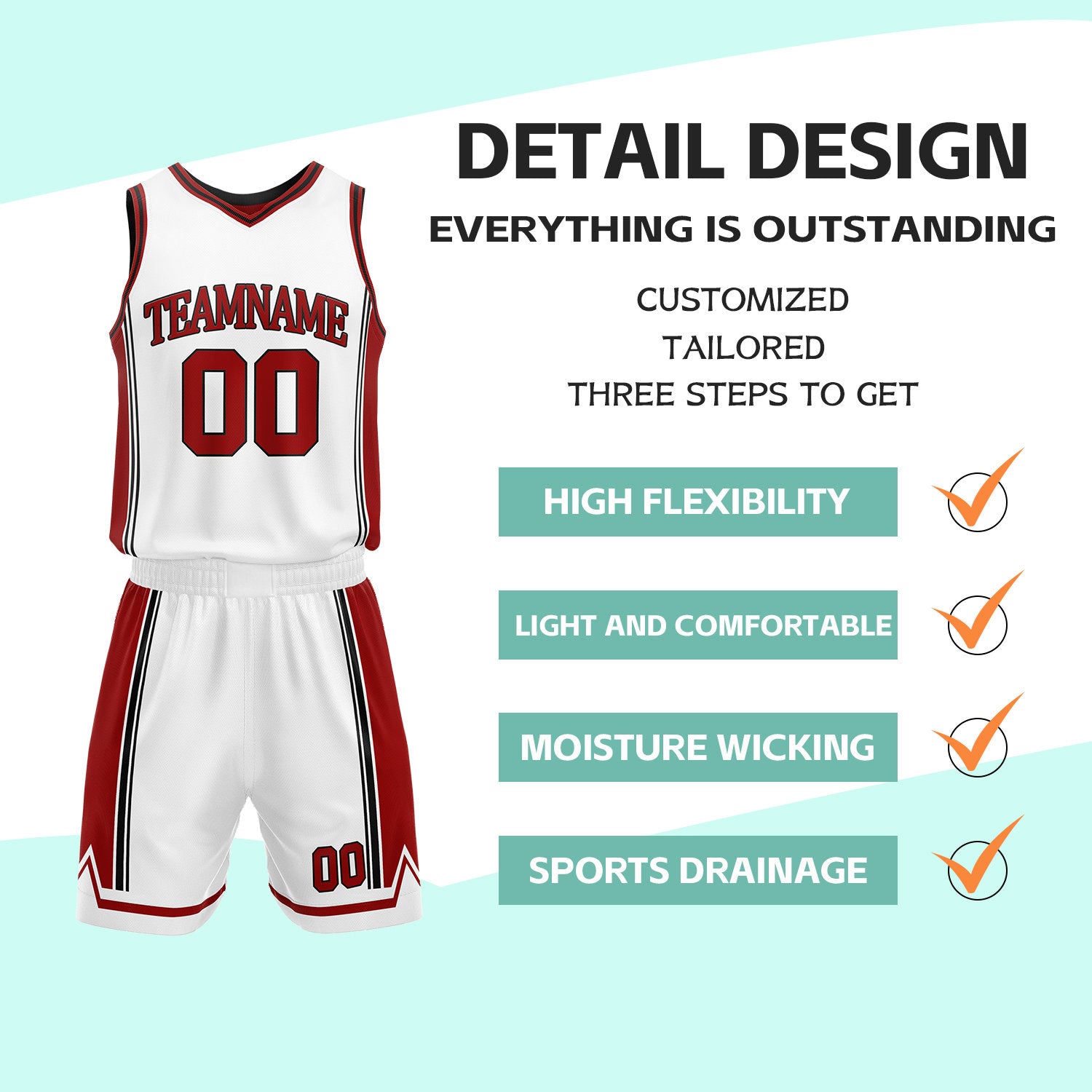 Custom Red & White Reversible Basketball Jersey Shorts Set | Personalized Full Vintage Team Uniform
