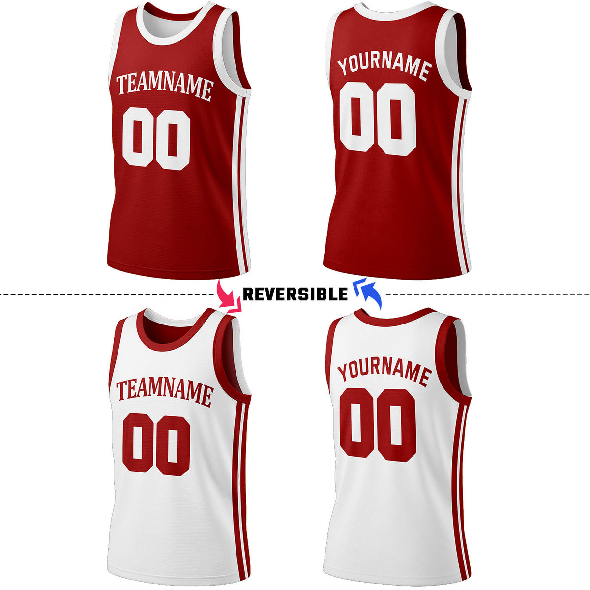 Custom Red & White Reversible Basketball Jersey Shorts Set | Personalized Full Team Uniform