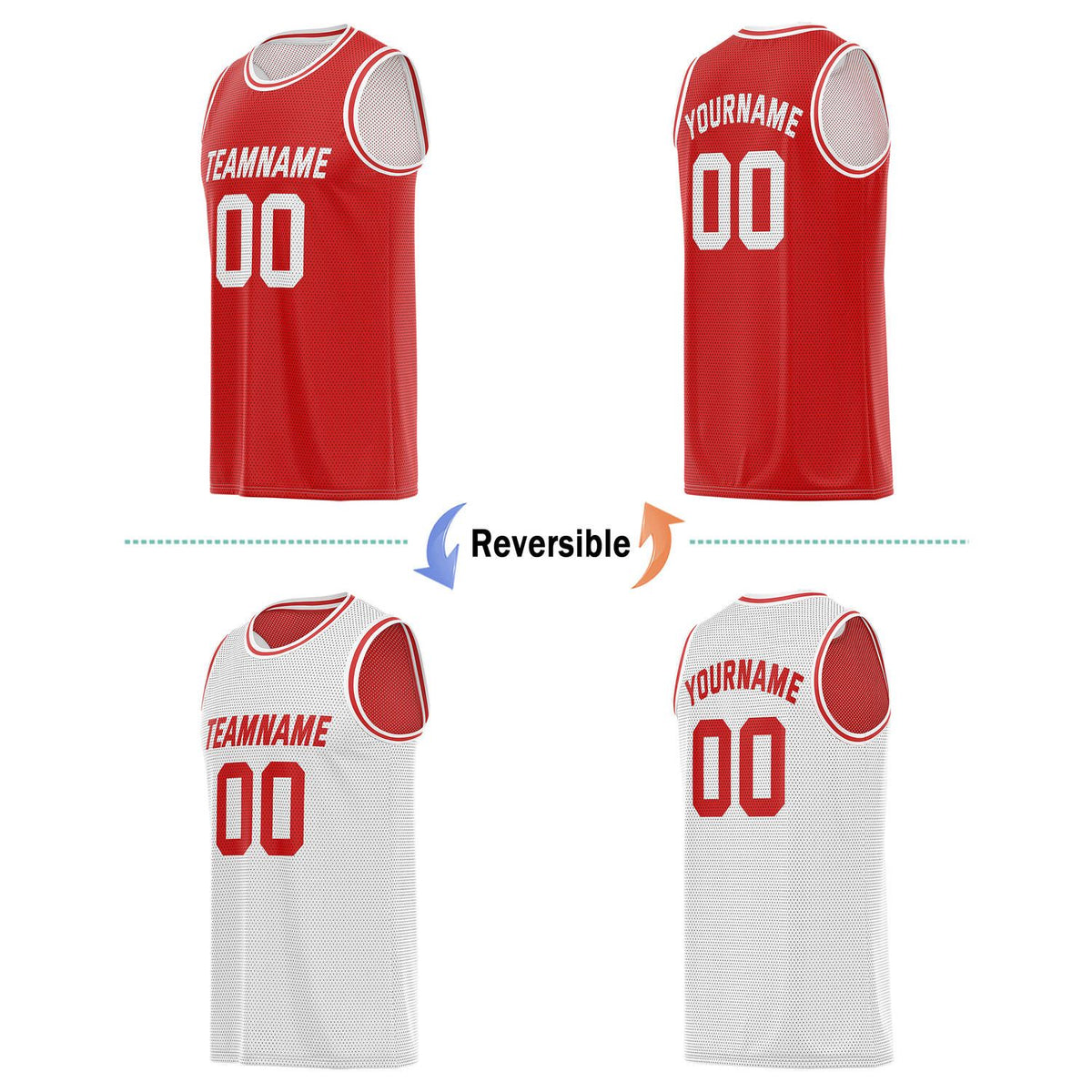 Custom Red & White Reversible Basketball Jersey | Personalized Team Name, Number - Vosoli