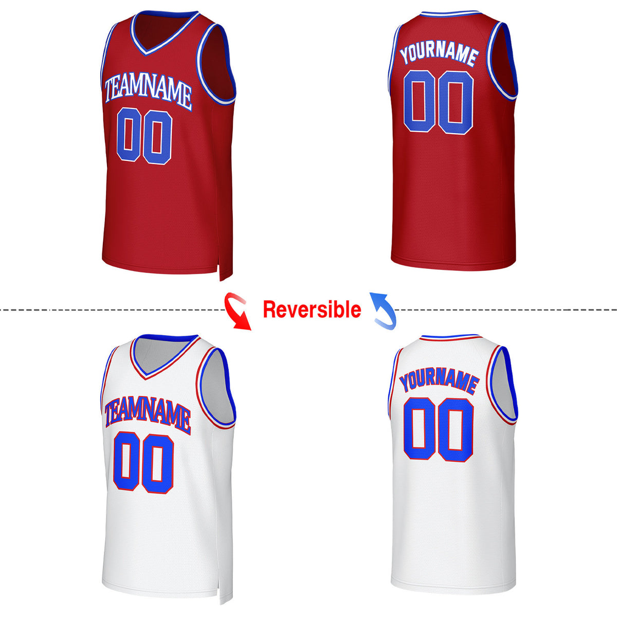 Custom Red & White Reversible Basketball Jersey | Personalized Team Uniform