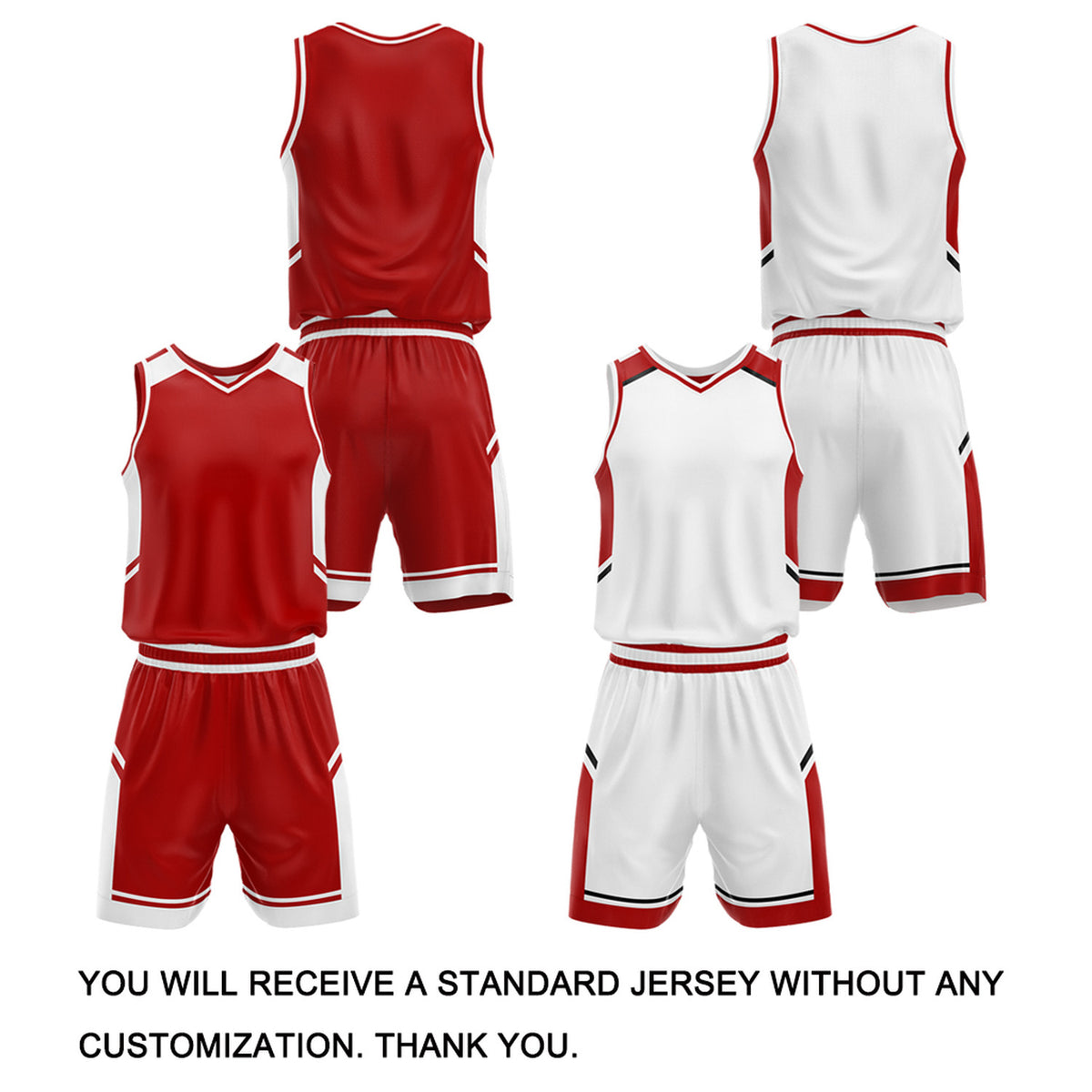 ustom Reversible Basketball Uniform Set | Red & White V-Neck Sleeveless Jersey & Athletic Shorts