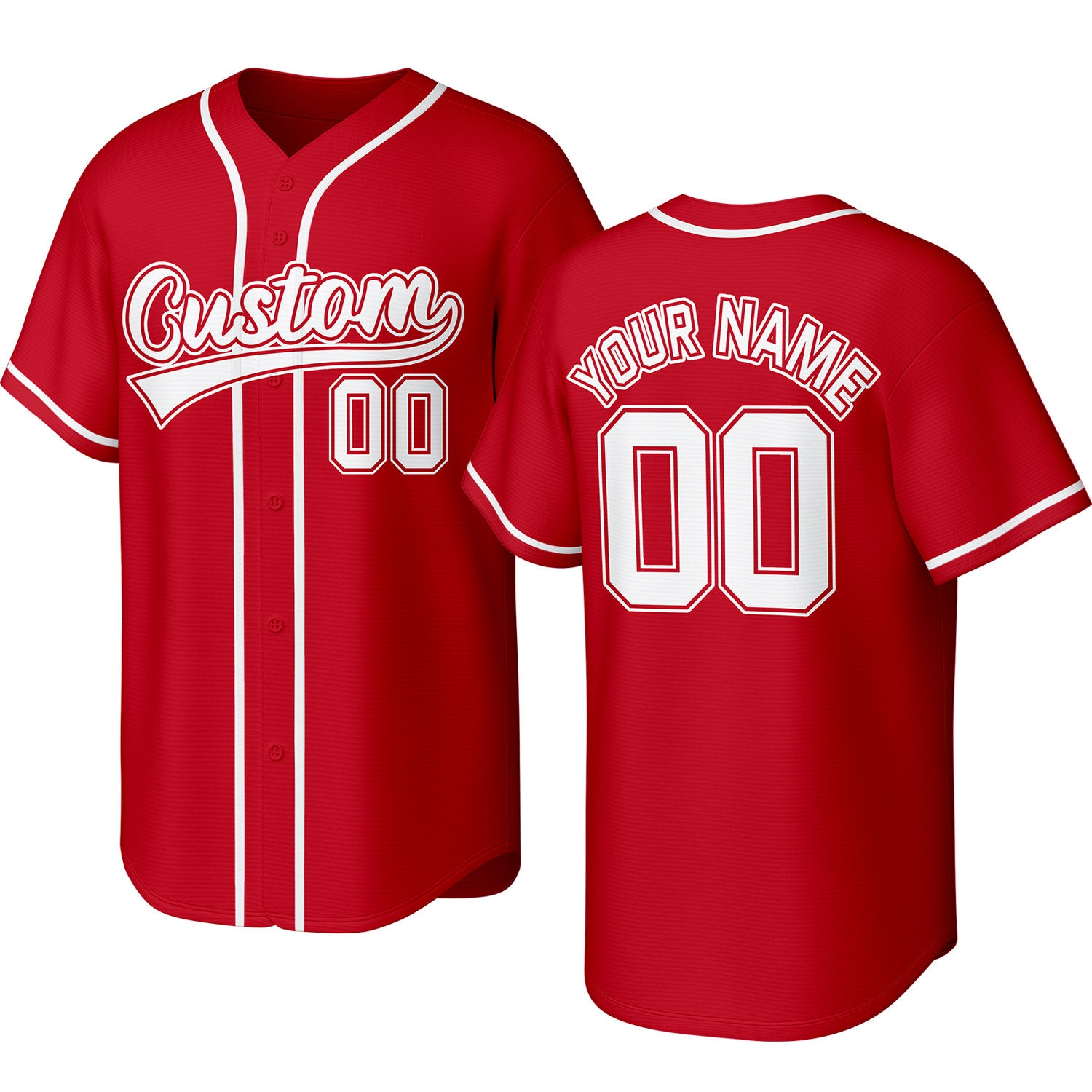 Custom red baseball jersey with stitched logo, personalized name & number, button-front short-sleeve sports uniform for team men women youth game practice - Vosoli