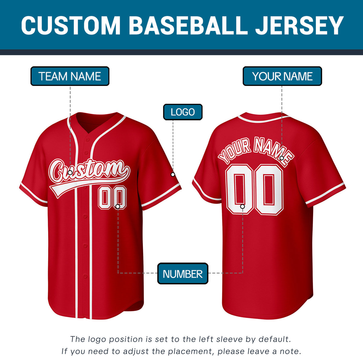 Custom Red Stitched Baseball Jersey | Personalized Name & Number | Team Uniform