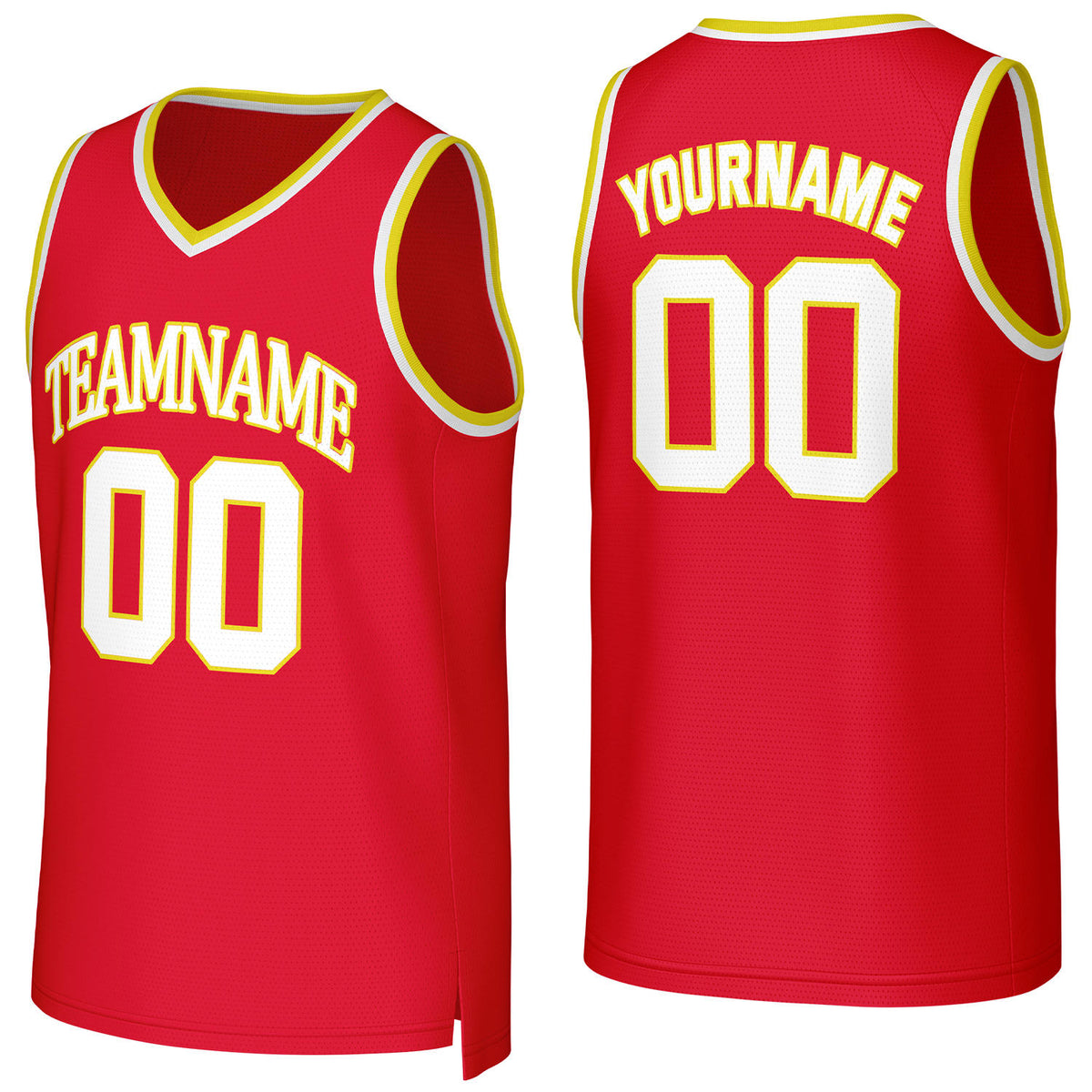 Custom red &amp; white basketball jersey by Vosoli | Personalized stitched team name, number &amp; logo | Breathable mesh sport jersey