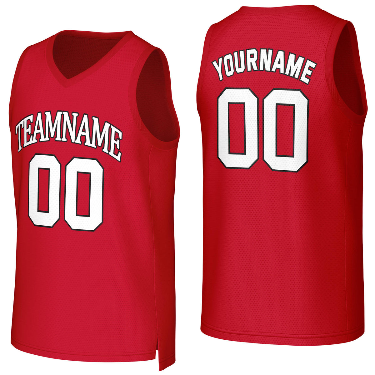 Custom red &amp; white basketball jersey by Vosoli | Personalized stitched team name, number &amp; logo | Breathable mesh sport jersey