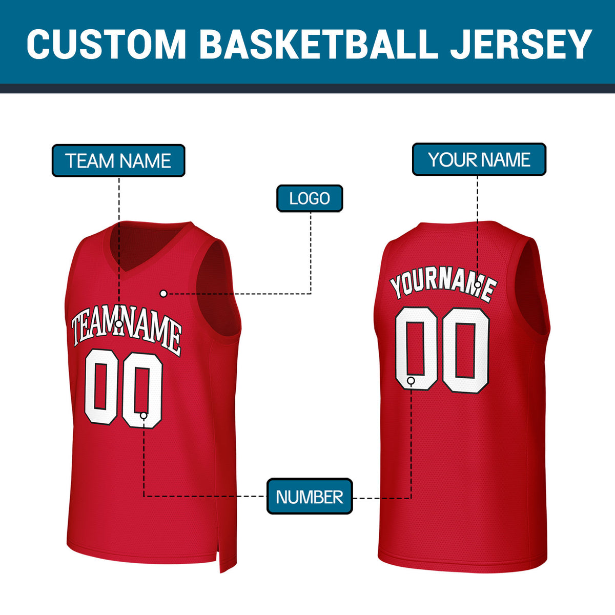 Custom Red White Stitched Basketball Jersey | Personalized Name Number Logo Mesh Sports Jersey