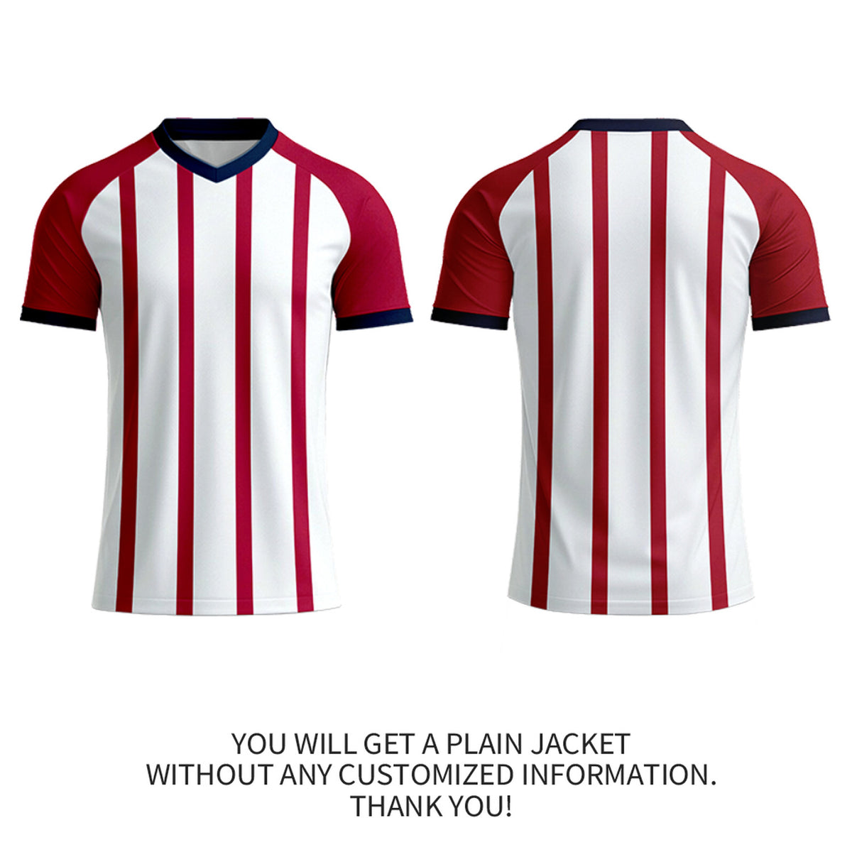Custom Red & White Striped Soccer Jersey | Personalized Short Sleeve V-Neck Uniform for Youth & Adult