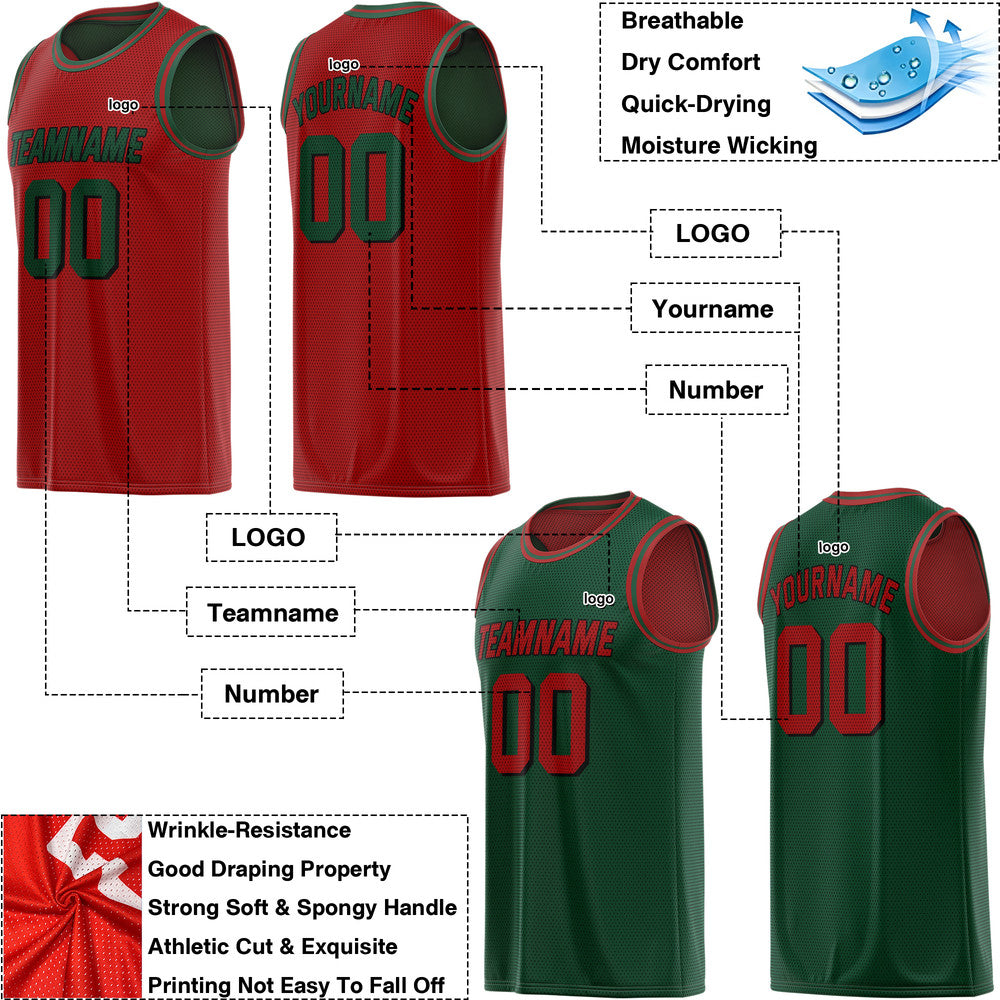 Vosoli Custom Retro Basketball Jersey - Breathable Mesh Team Uniform (Red/Green)