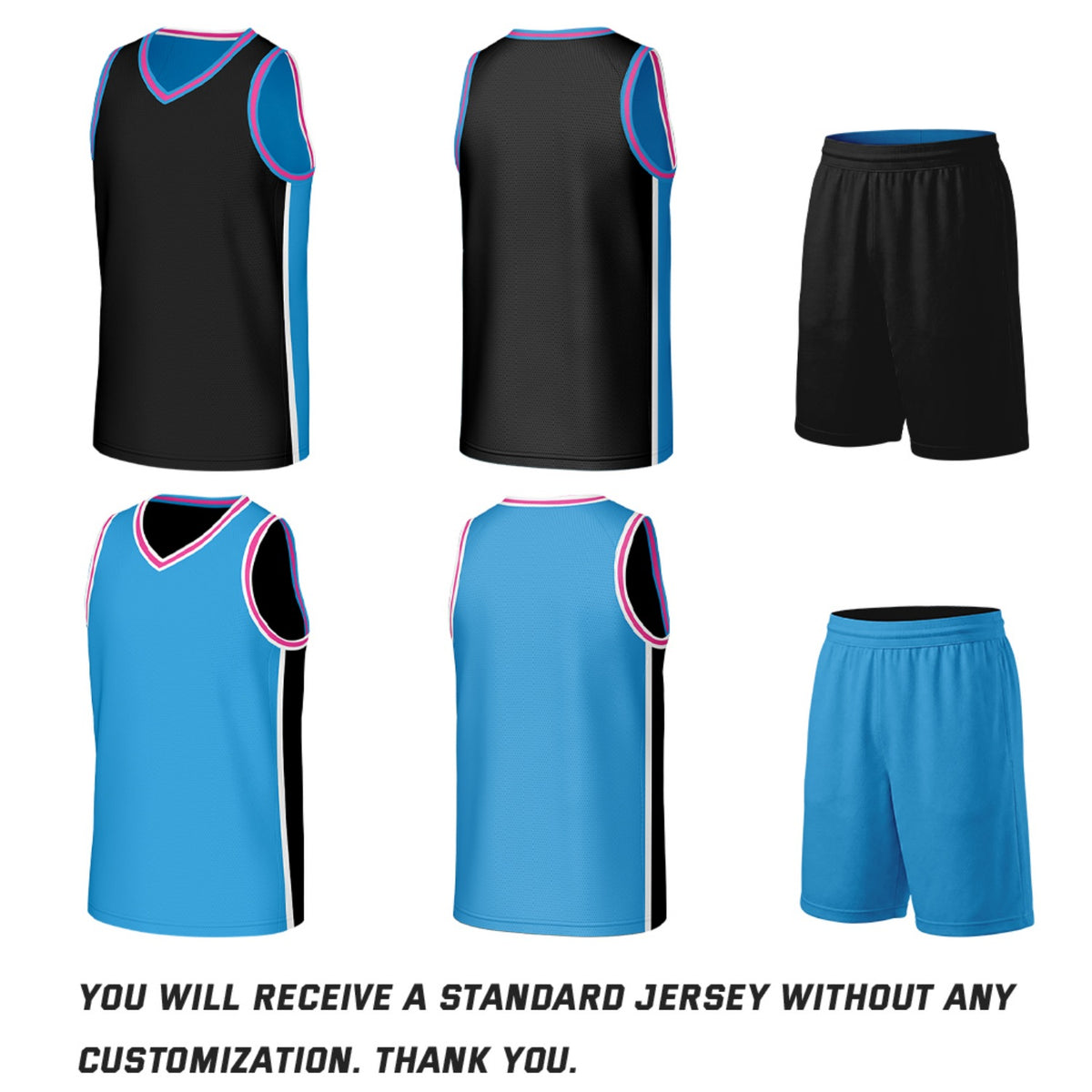 Custom Black & Carolina Blue Double Sided Basketball Uniform Set | Personalized Team Uniforms for Adult & Youth