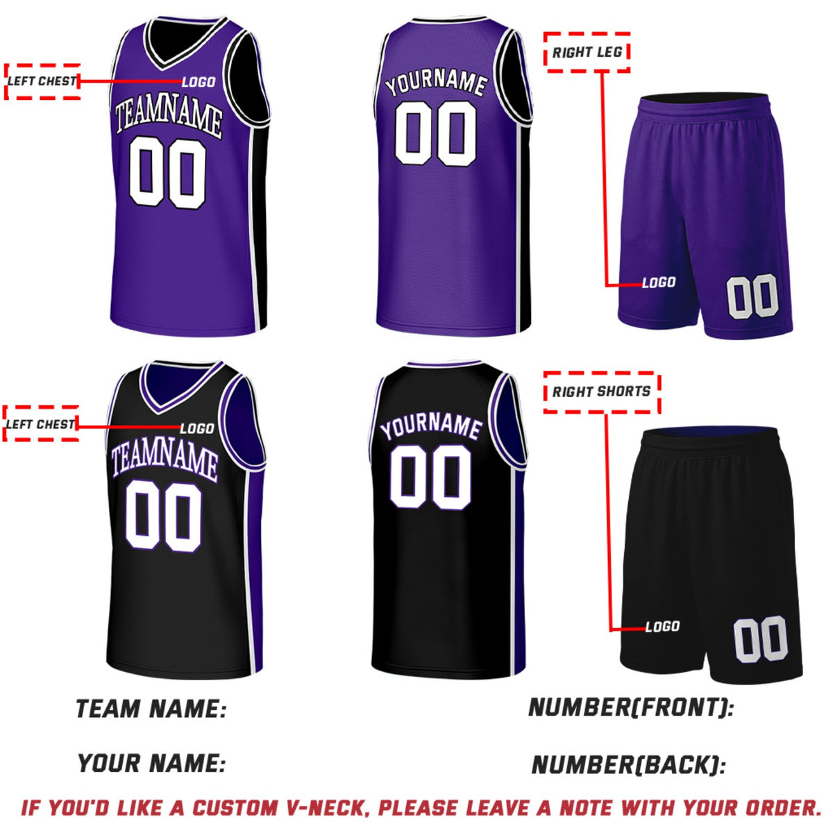 Custom Purple & Black Double Sided Basketball Uniform Set | Personalized Team Uniforms for Adult & Youth