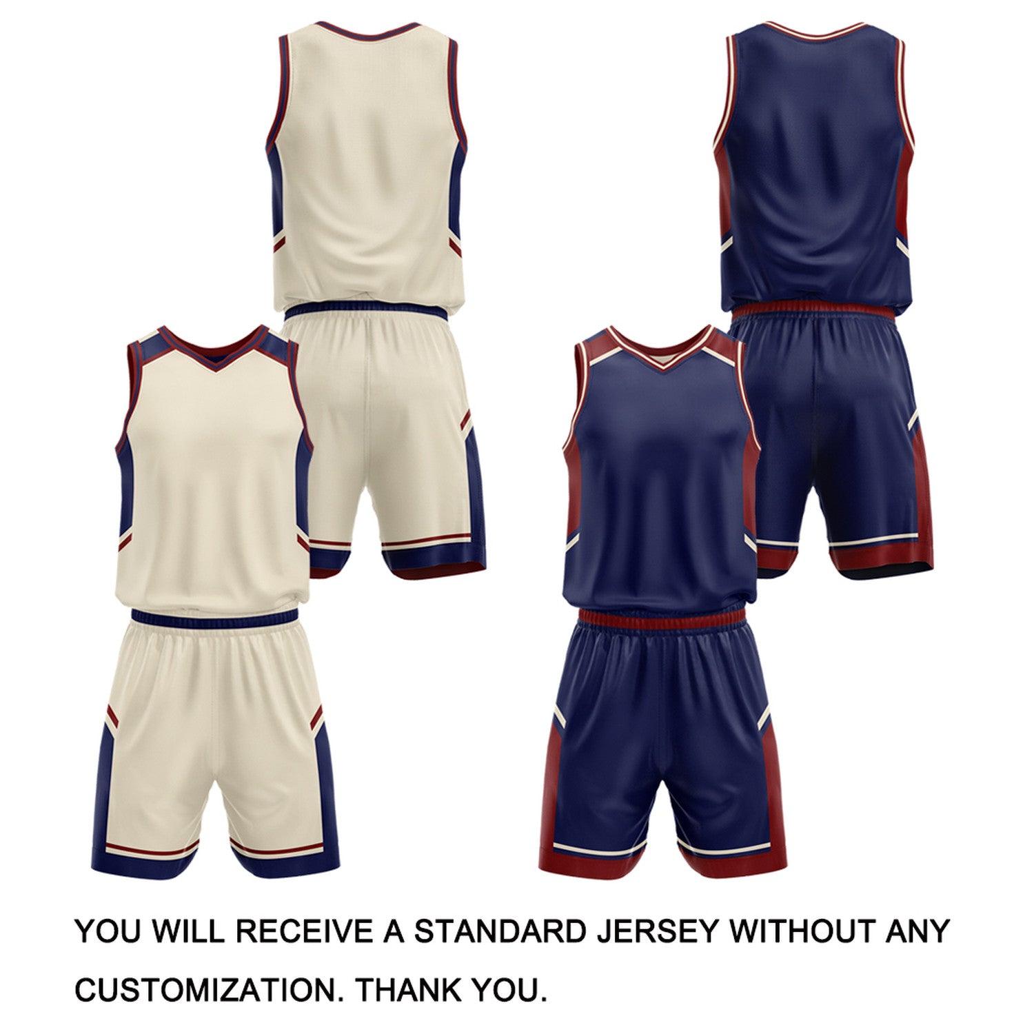 Custom Reversible Basketball Uniform Set | Cream & Navy V-Neck Sleeveless Jersey & Athletic Shorts