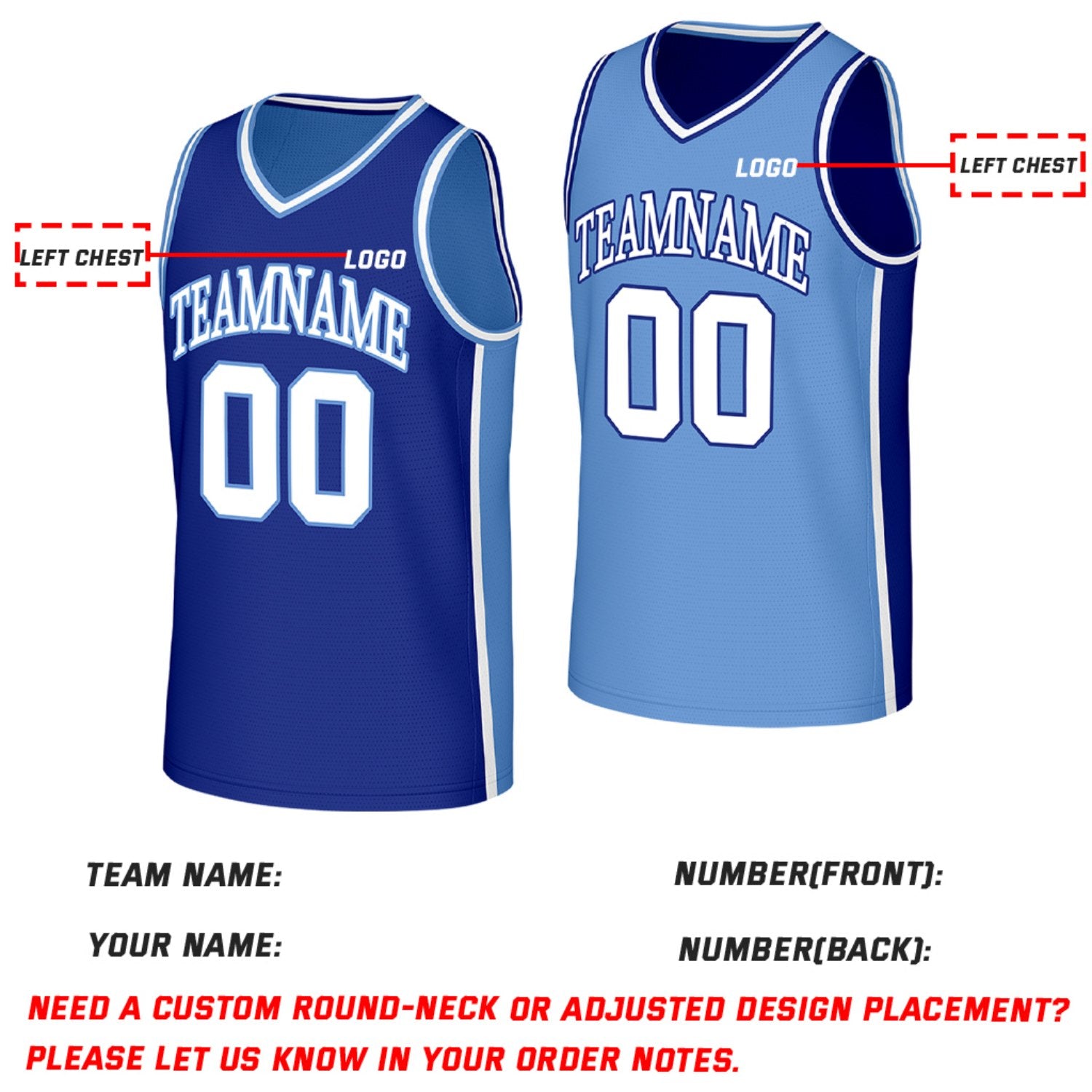 Custom Navy & Light Blue Reversible Basketball Jersey | Personalized Team Jerseys with Name Number Logo