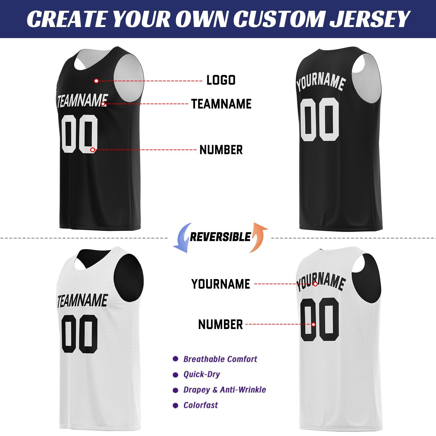 Custom Black & White Double Sided Basketball Uniform Set | Breathable Mesh Tank Top and Shorts