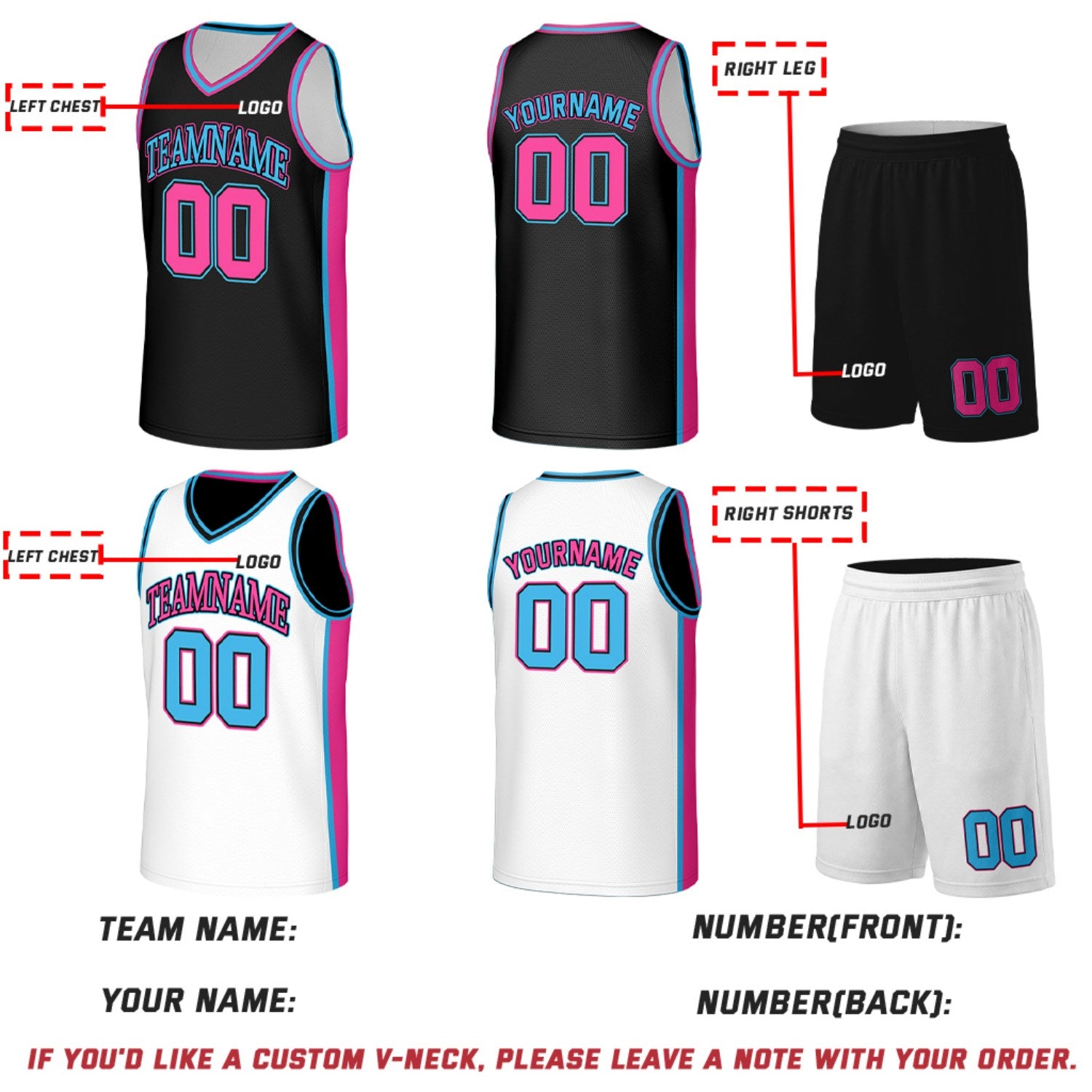 Custom Black & White Double Sided Basketball Uniform Set | Personalized Team Uniforms for Adult & Youth