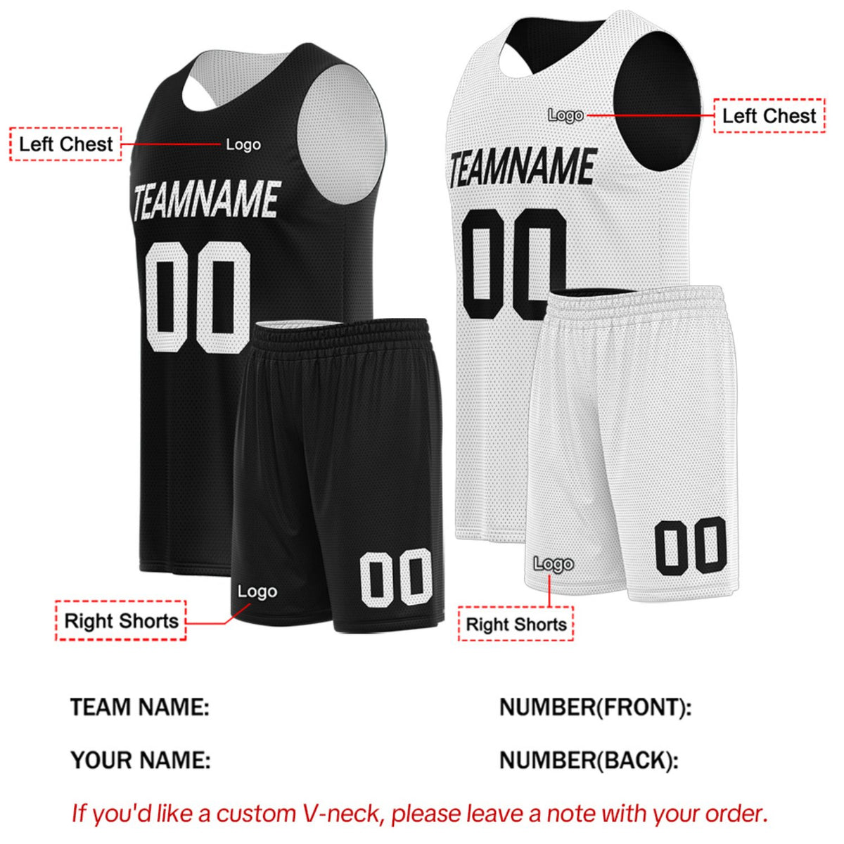 Custom Black & White Double Sided Basketball Uniform Set | Breathable Mesh Tank Top and Shorts