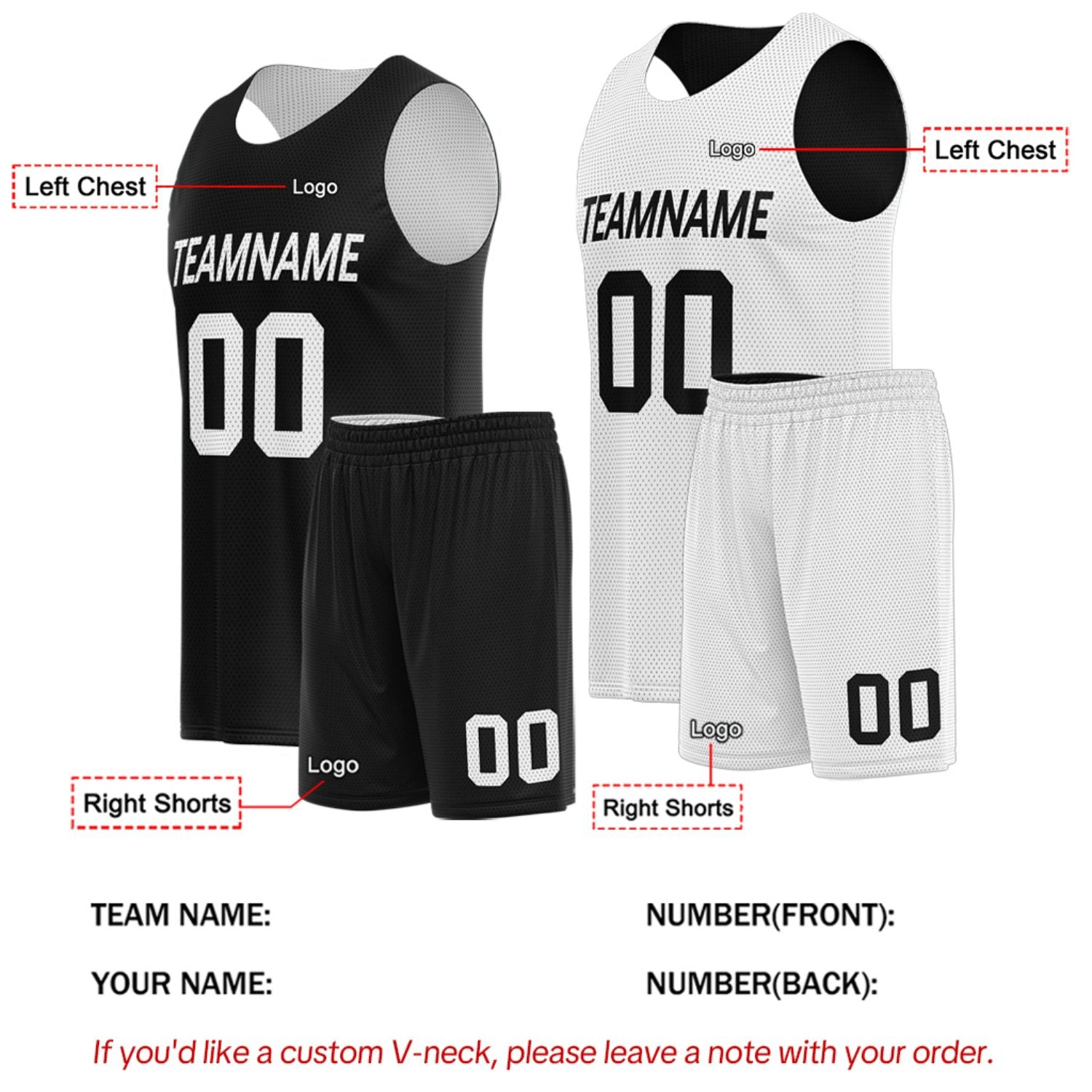 Custom Black & White Double Sided Basketball Uniform Set | Breathable Mesh Tank Top and Shorts