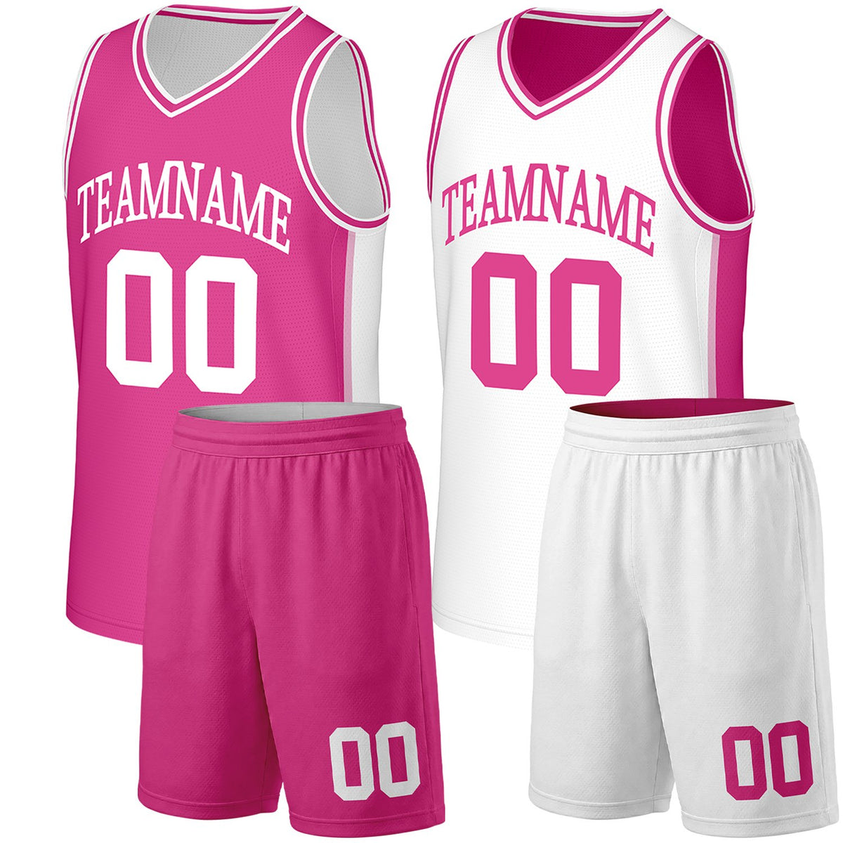 Custom Basketball Uniform Set | Hot Pink White Reversible Set | Vosoli
