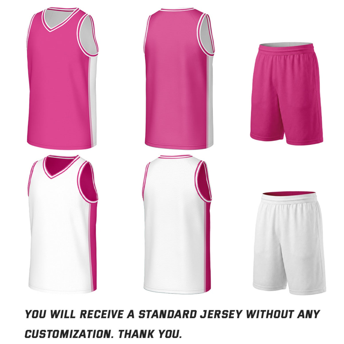 Custom Hot Pink & White Double Sided Basketball Uniform Set | Personalized Team Uniforms for Adult & Youth