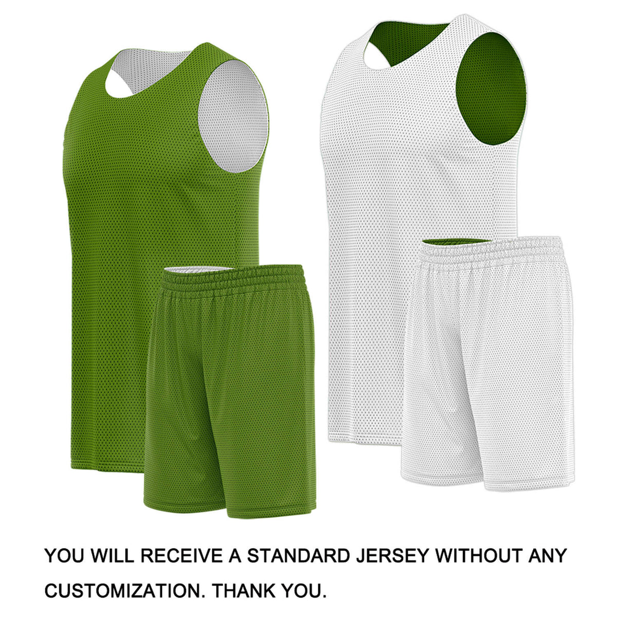 Custom Olive Green & White Double Sided Basketball Uniform Set | Breathable Mesh Tank Top and Shorts