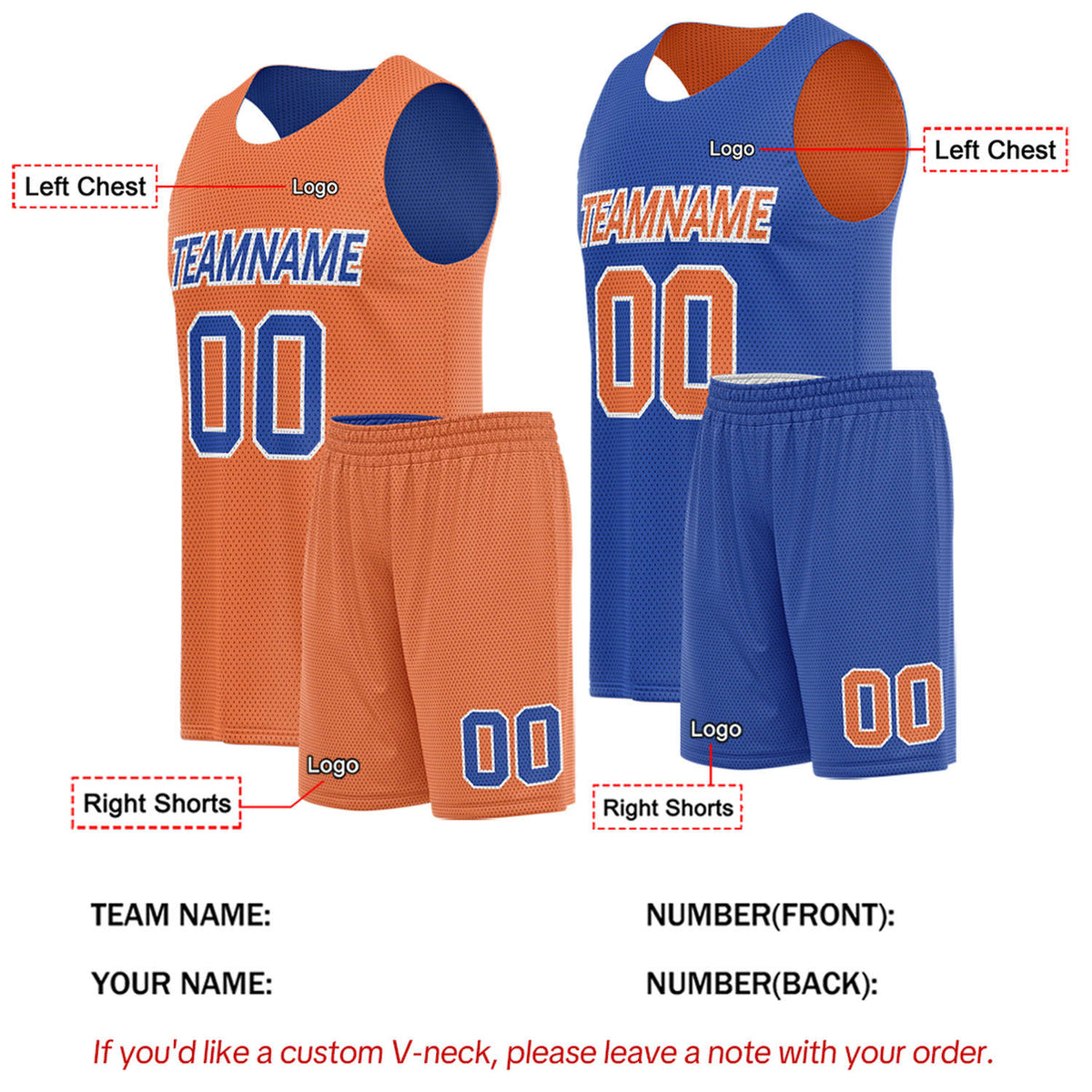 Custom Orange & Royal Blue Double Sided Basketball Uniform Set | Breathable Mesh Tank Top and Shorts