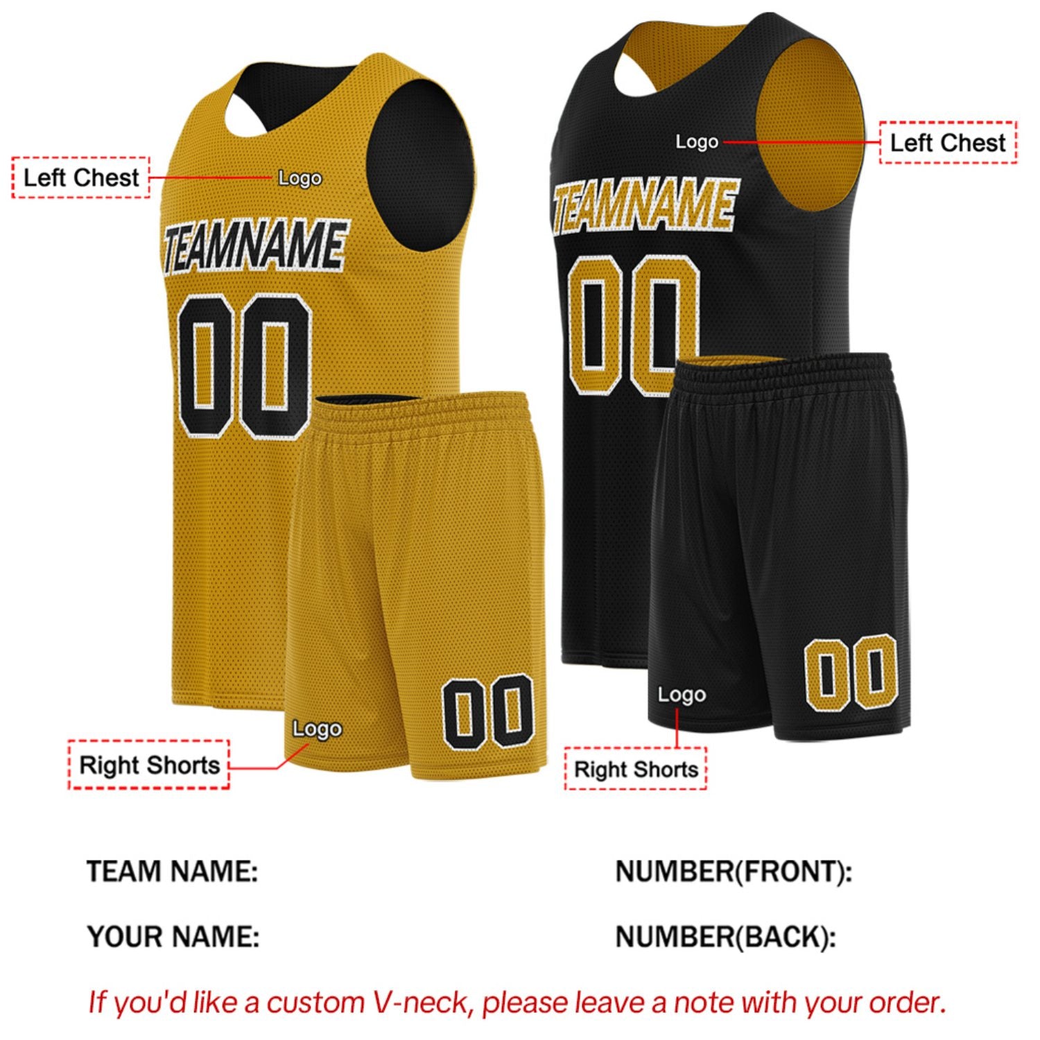 Custom Gold & Black Reversible Basketball Uniform Set | Breathable Mesh Tank Top and Shorts