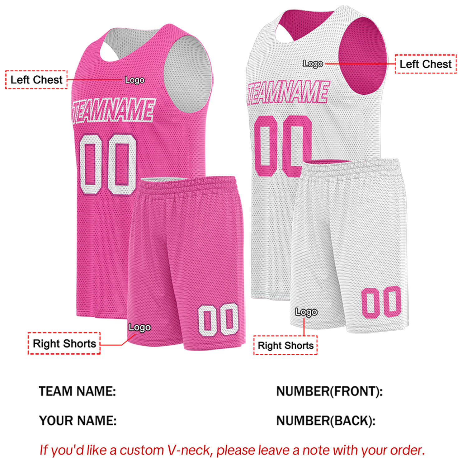 Custom Hot Pink & White Reversible Basketball Uniform Set | Breathable Mesh Tank Top and Shorts